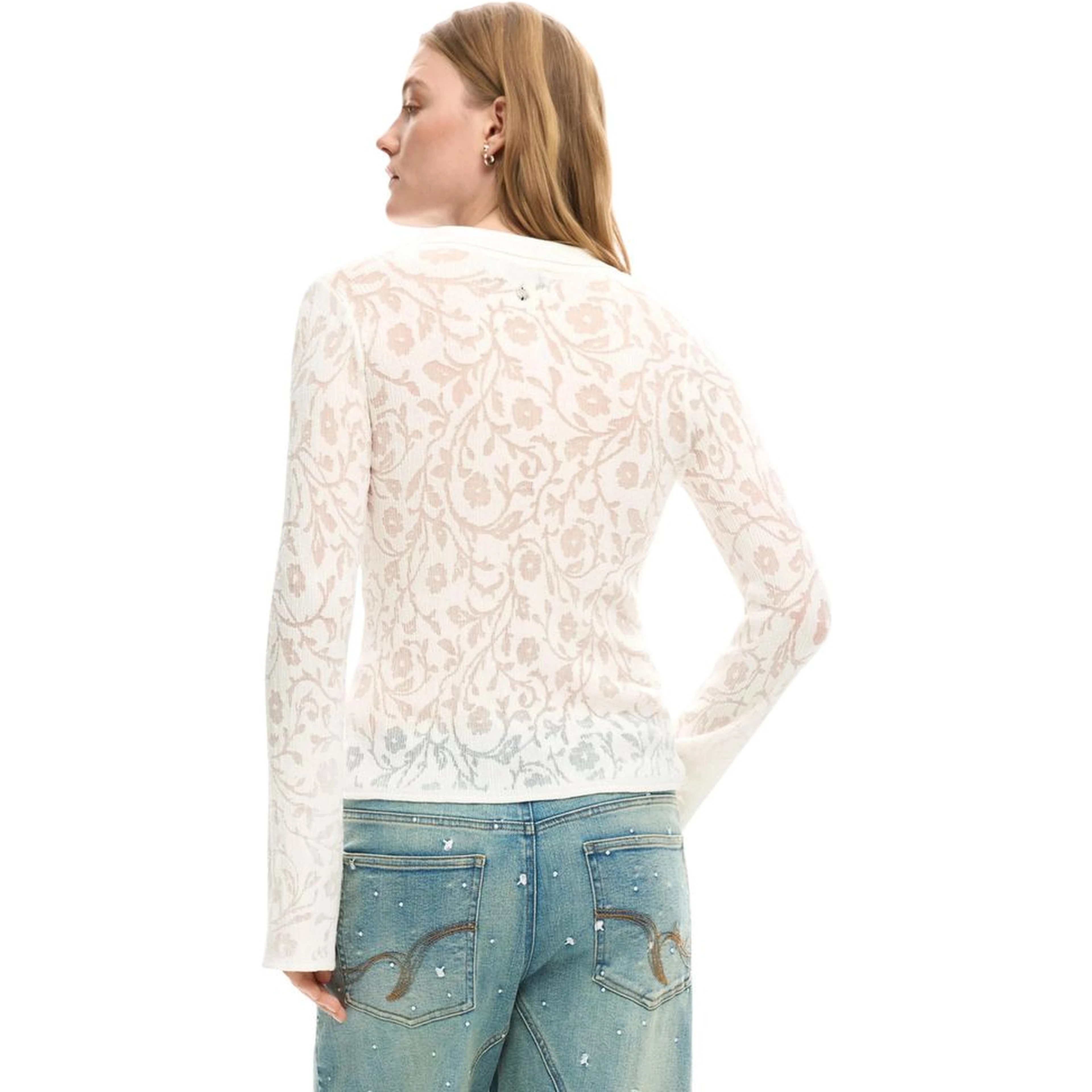 Cream Viscose Long Sleeve T-Shirt