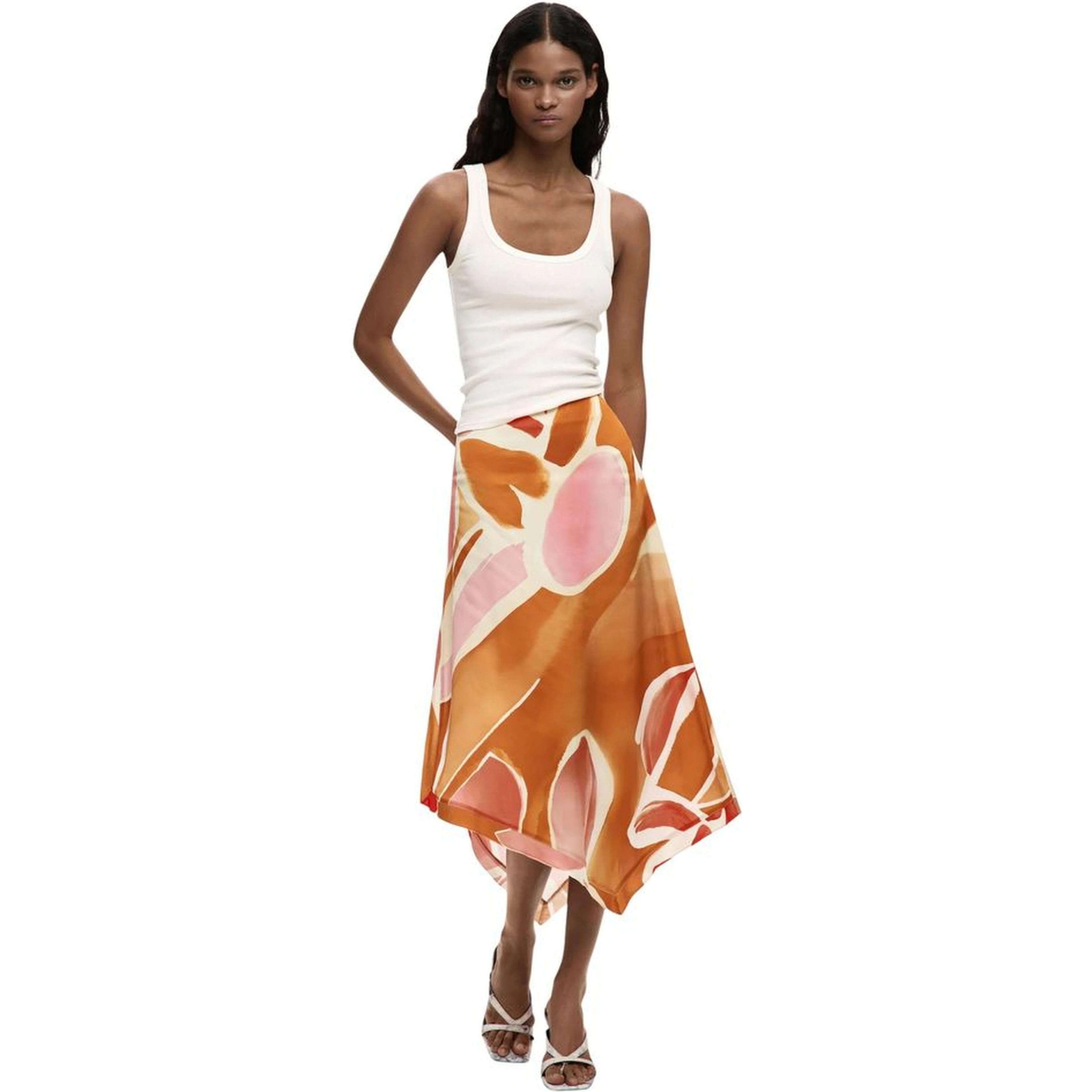Orange Viscose Long Skirt