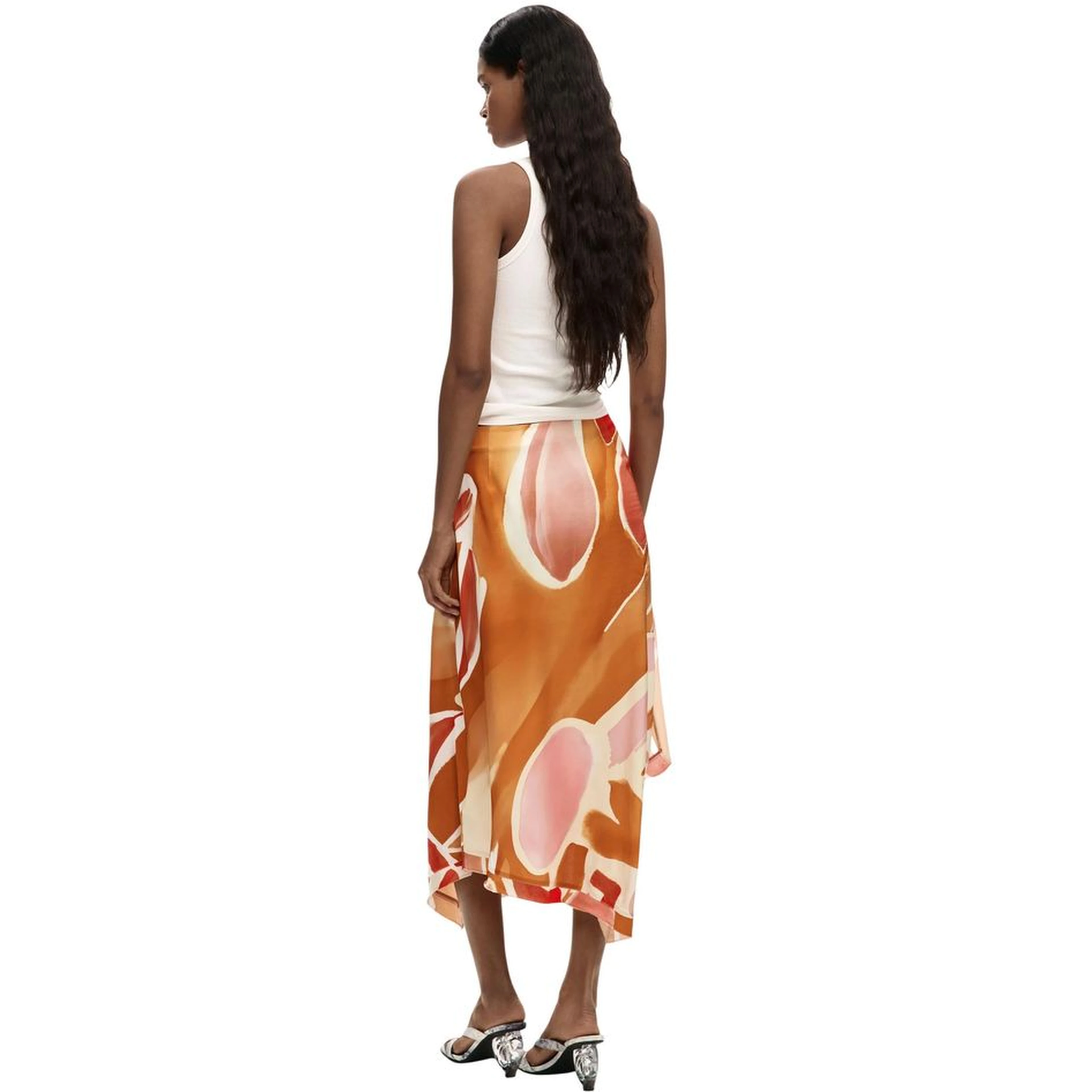 Orange Viscose Long Skirt