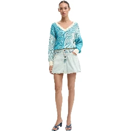 Blue Cotton Mini Skirt
