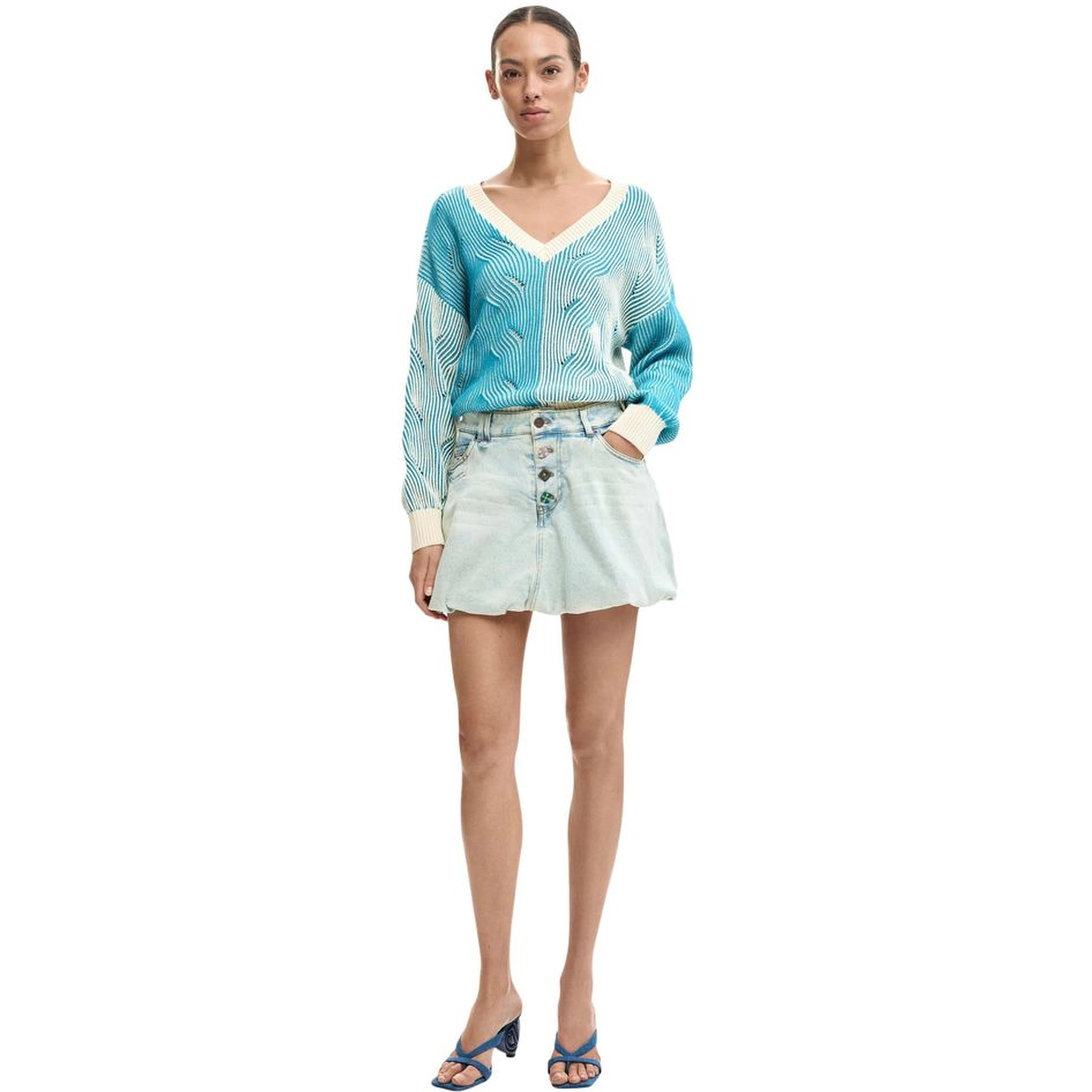 Blue Cotton Mini Skirt