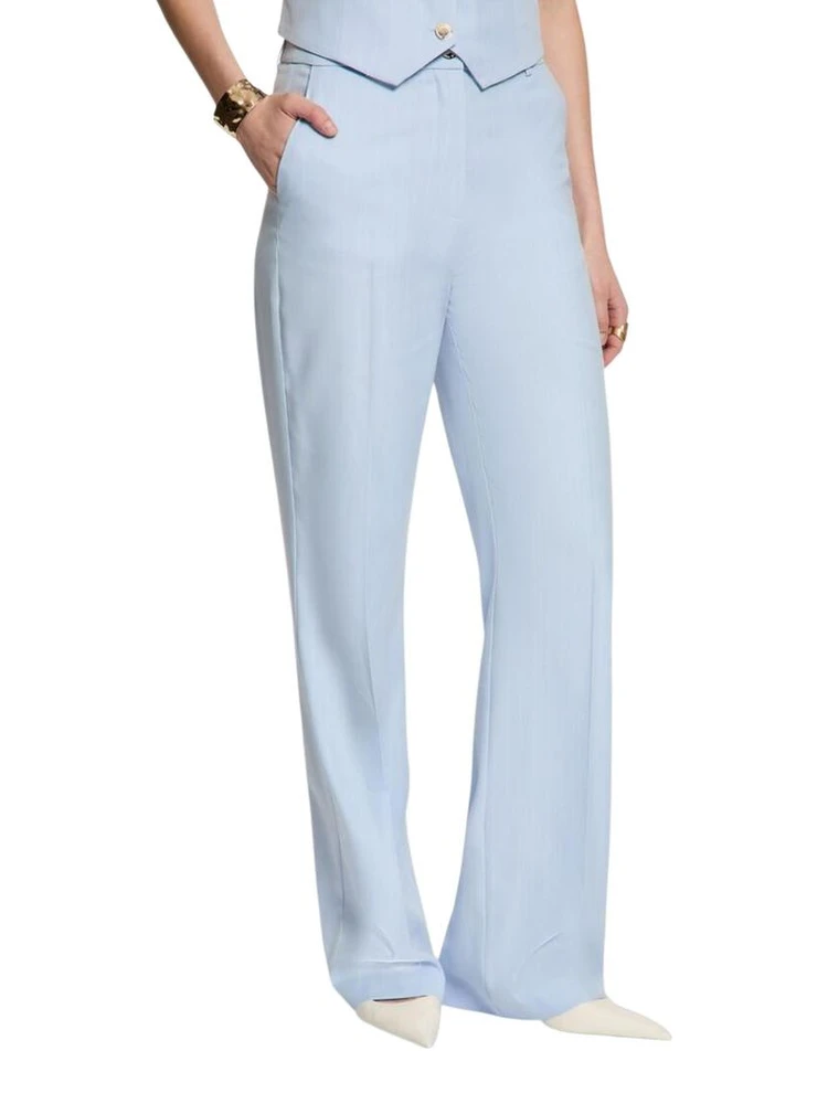 Blue Polyester Dress Pants