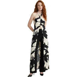 Black And White Viscose Long Dress