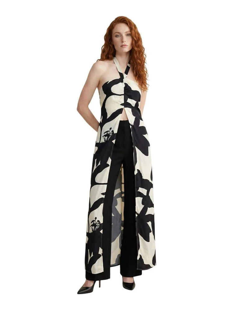 Black And White Viscose Long Dress