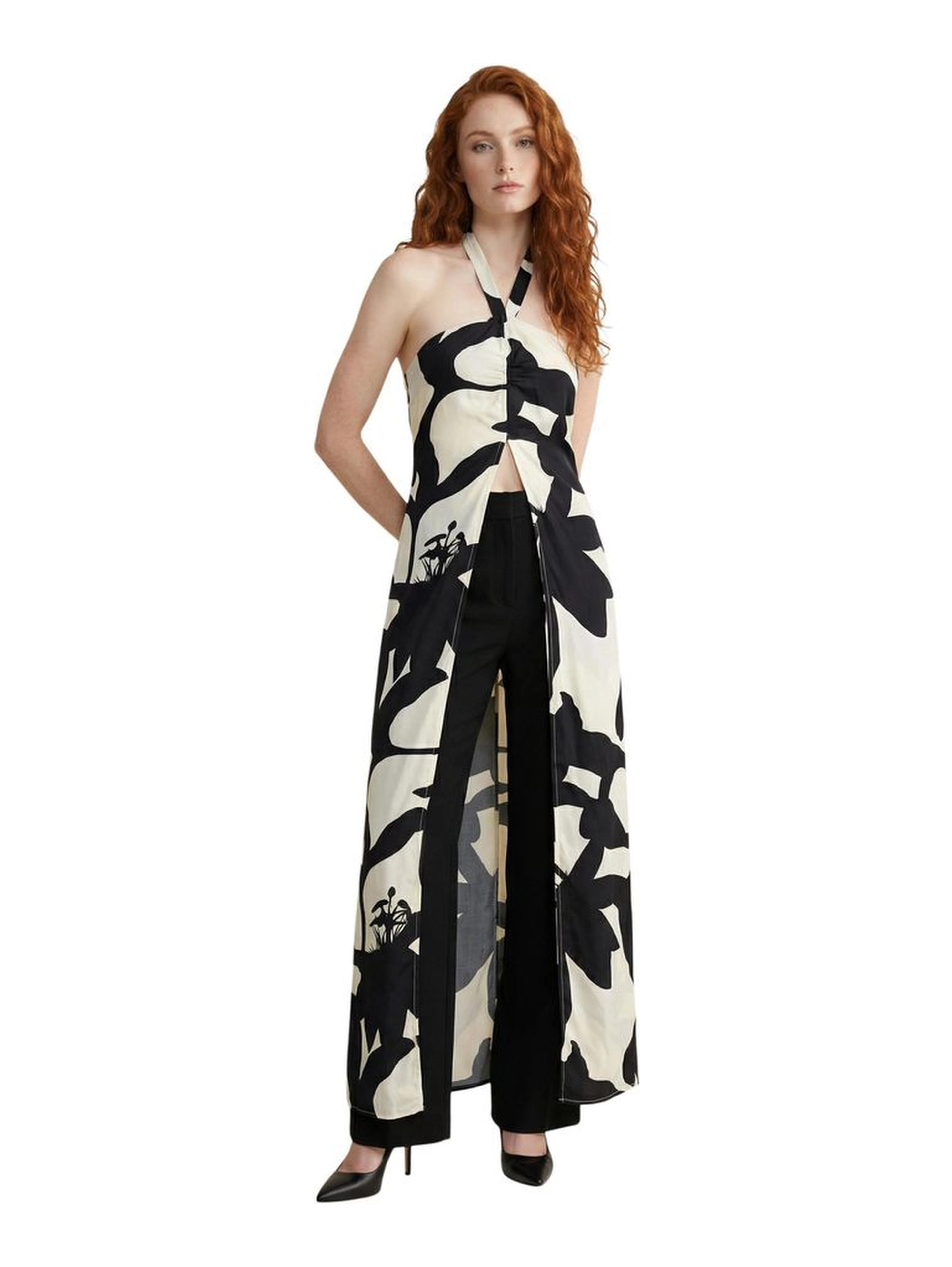 Black And White Viscose Long Dress