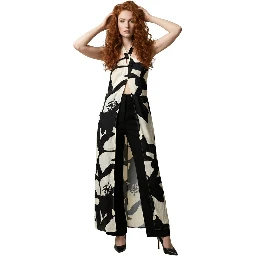 Black And White Viscose Long Dress