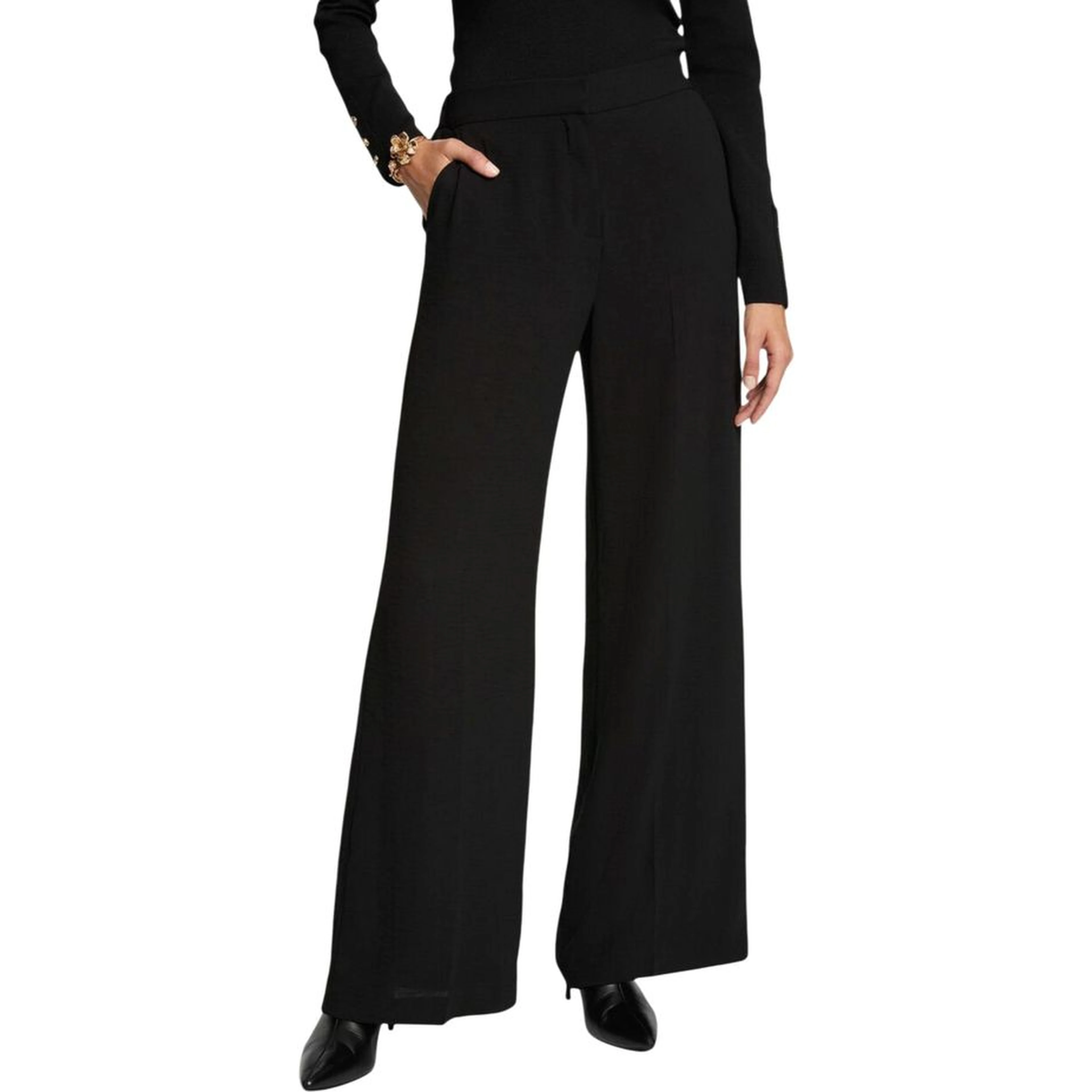 Black Polyester Casual Pants