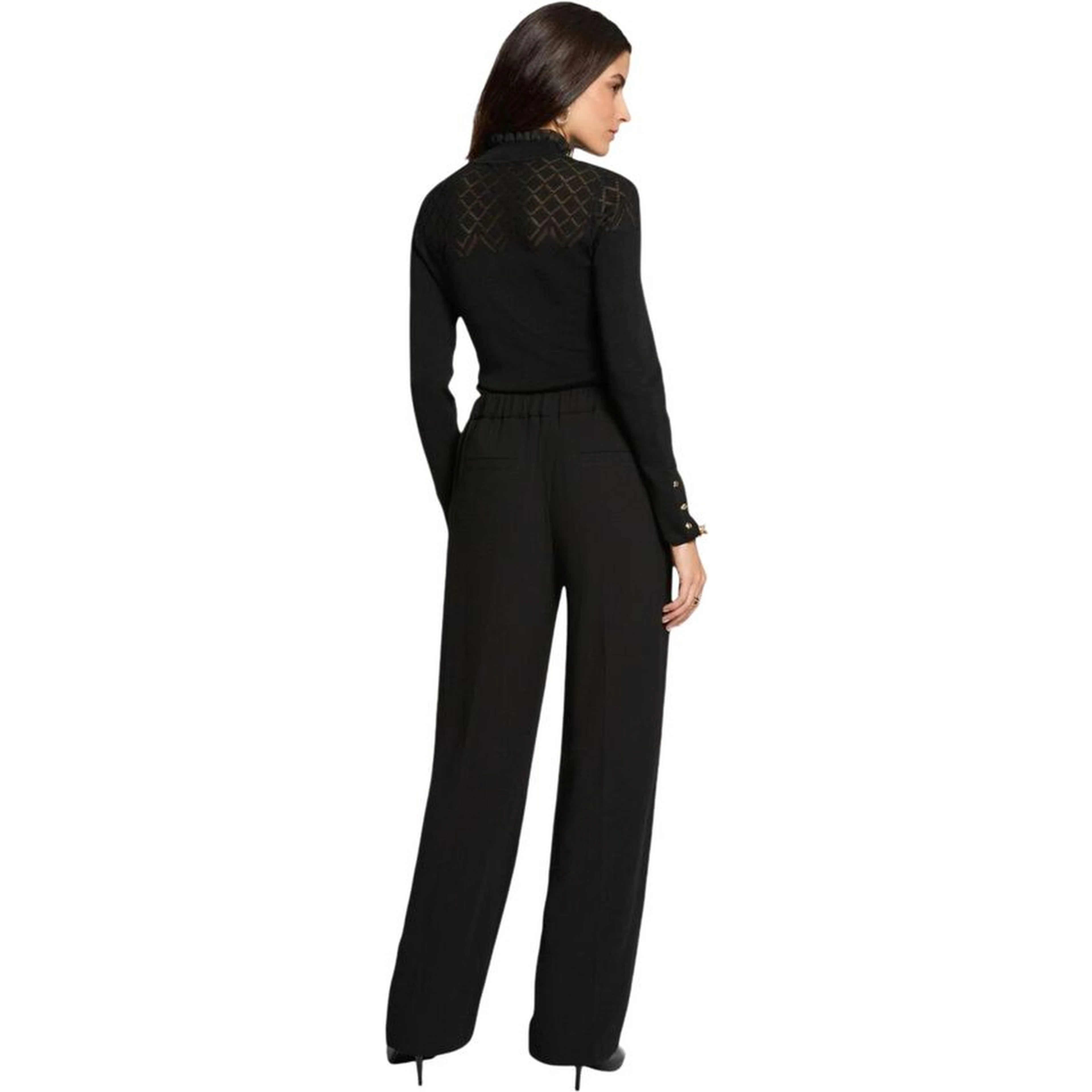 Black Polyester Casual Pants