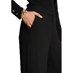 Black Polyester Casual Pants