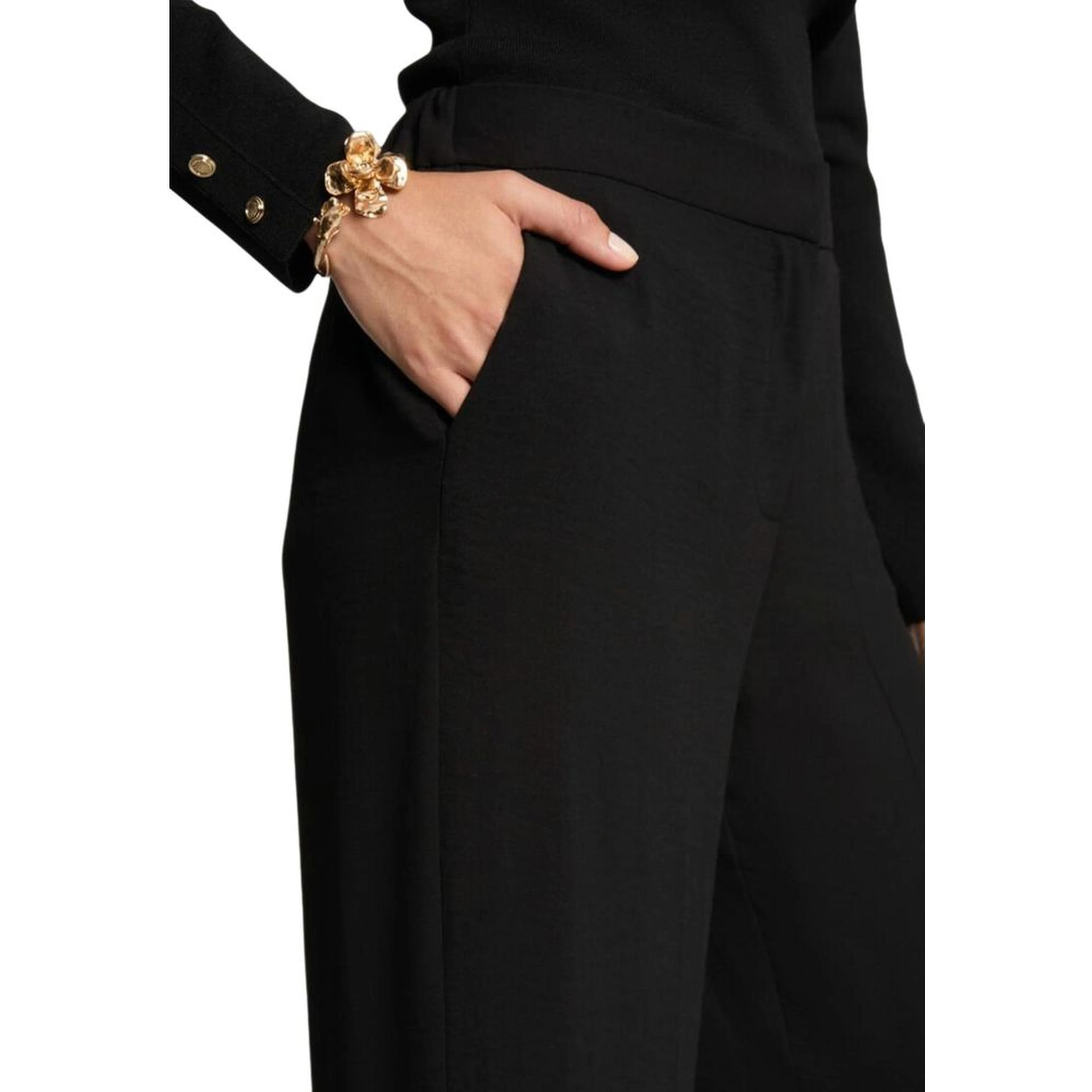 Black Polyester Casual Pants