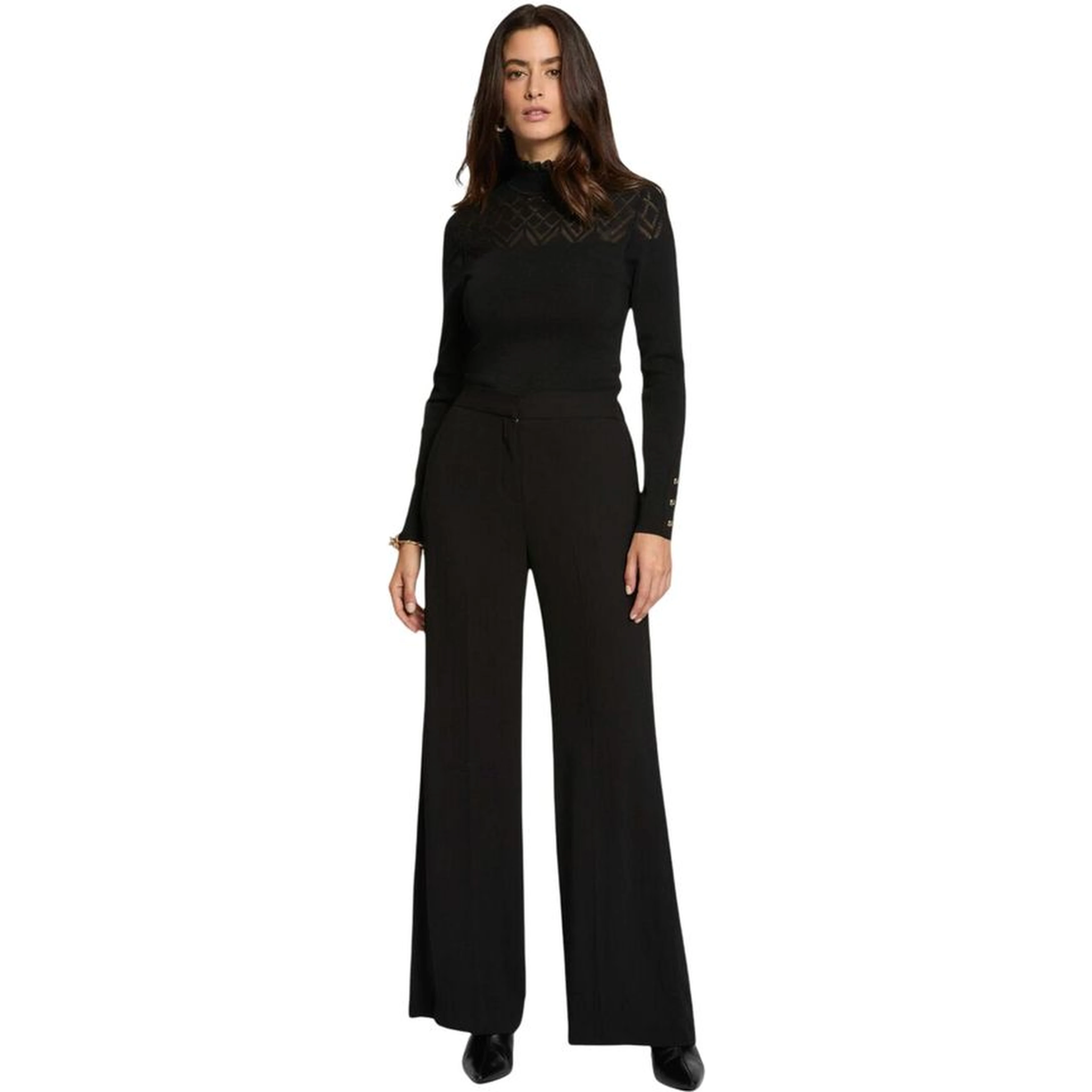 Black Polyester Casual Pants