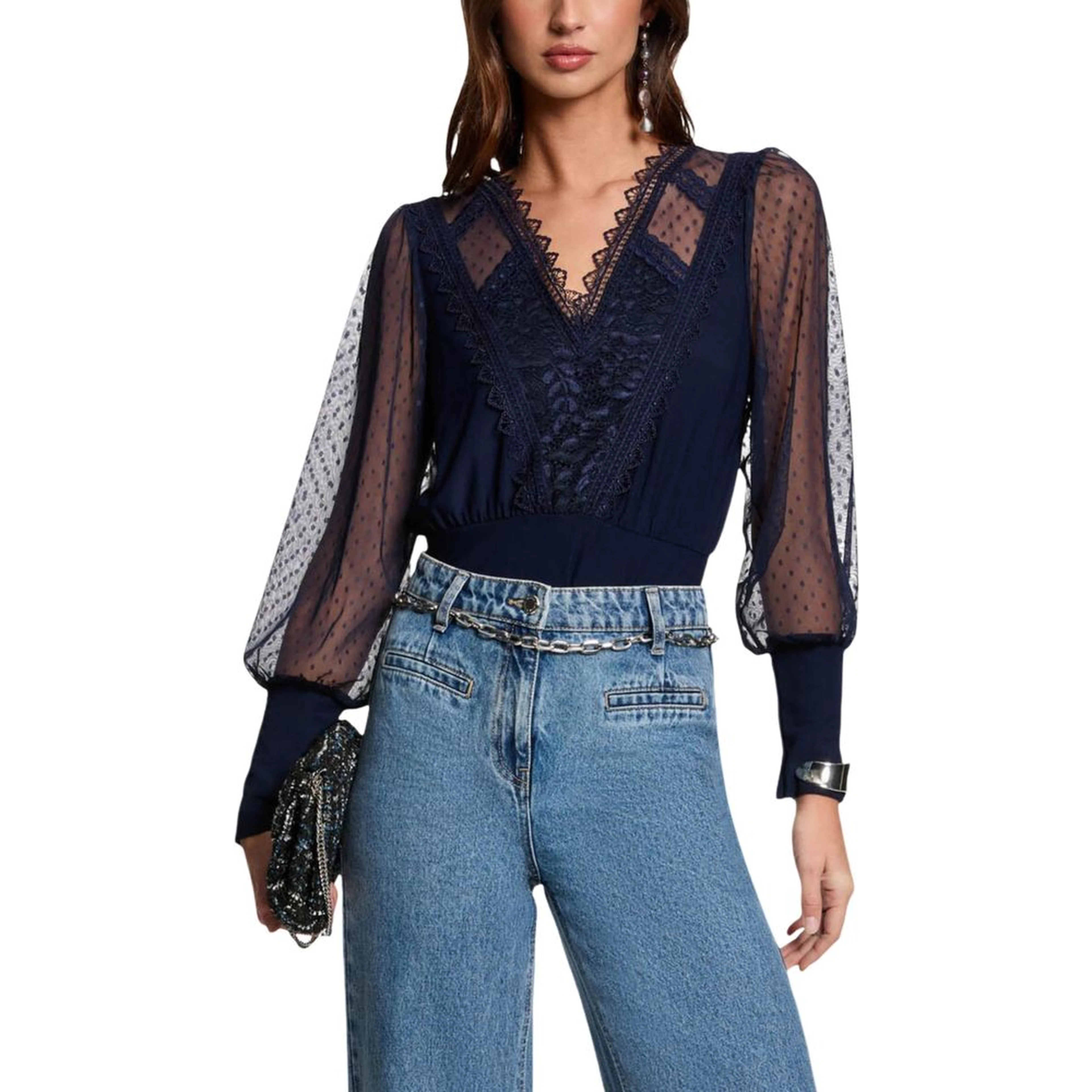 Blue Polyester Long Sleeve T-Shirt