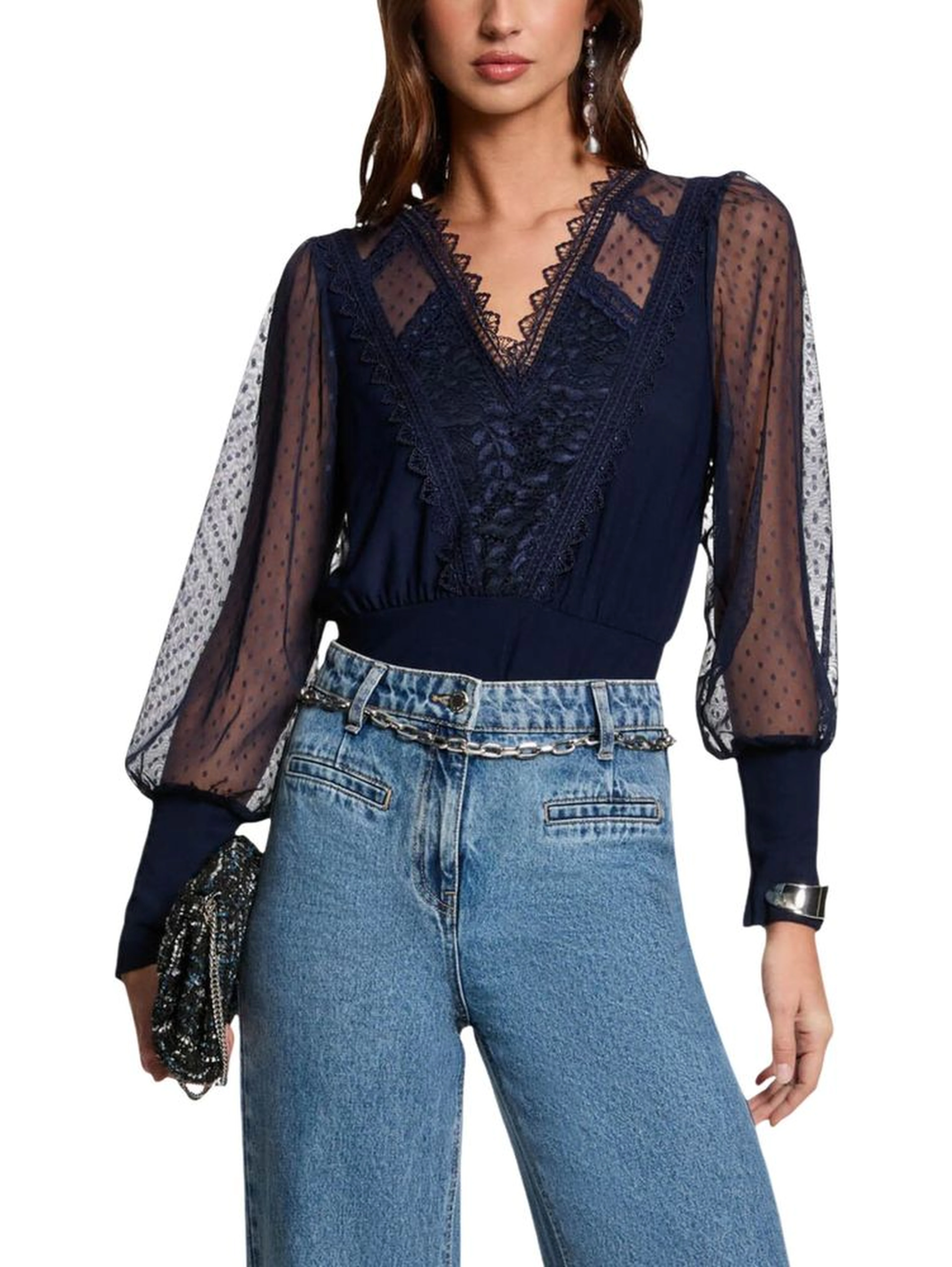 Blue Polyester Long Sleeve T-Shirt