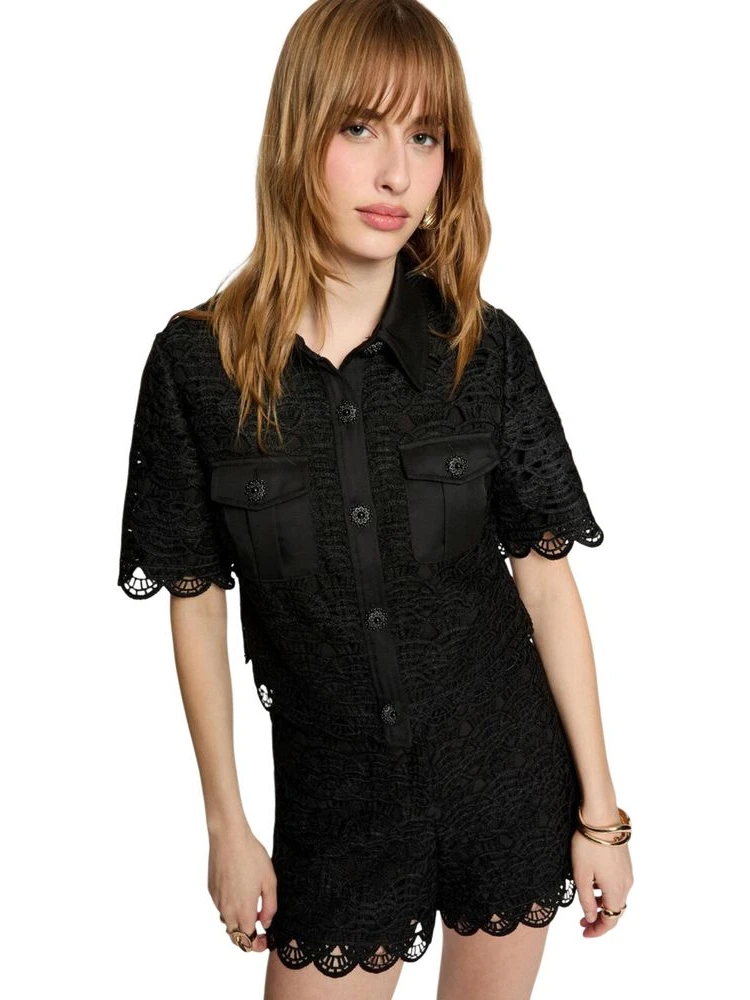 Black Polyester Shortsleeve Shirt