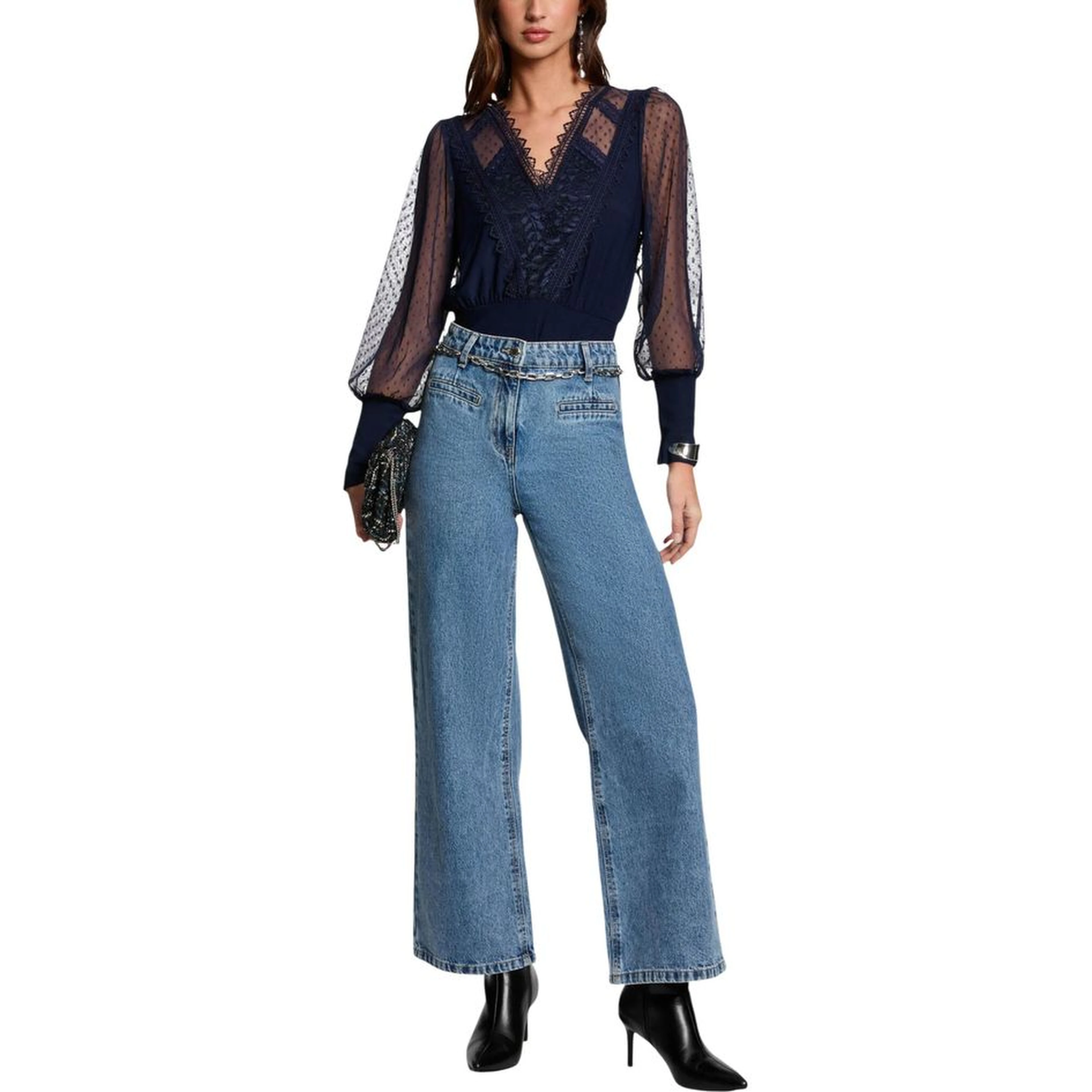 Blue Polyester Long Sleeve T-Shirt