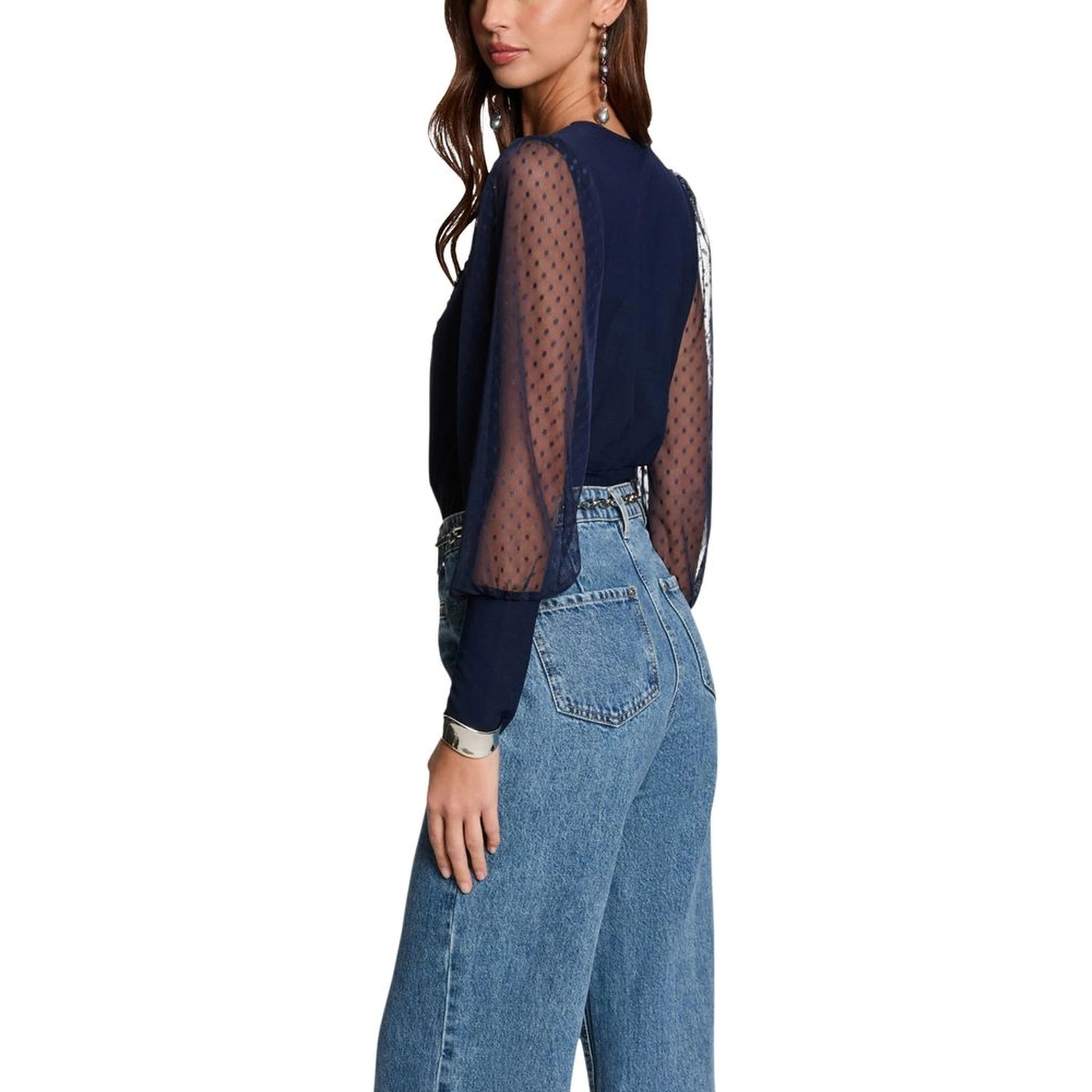 Blue Polyester Long Sleeve T-Shirt