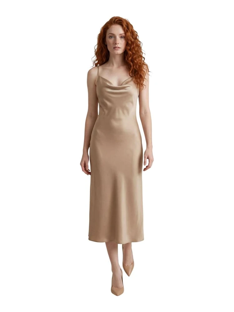 Beige Lyocell Long Dress