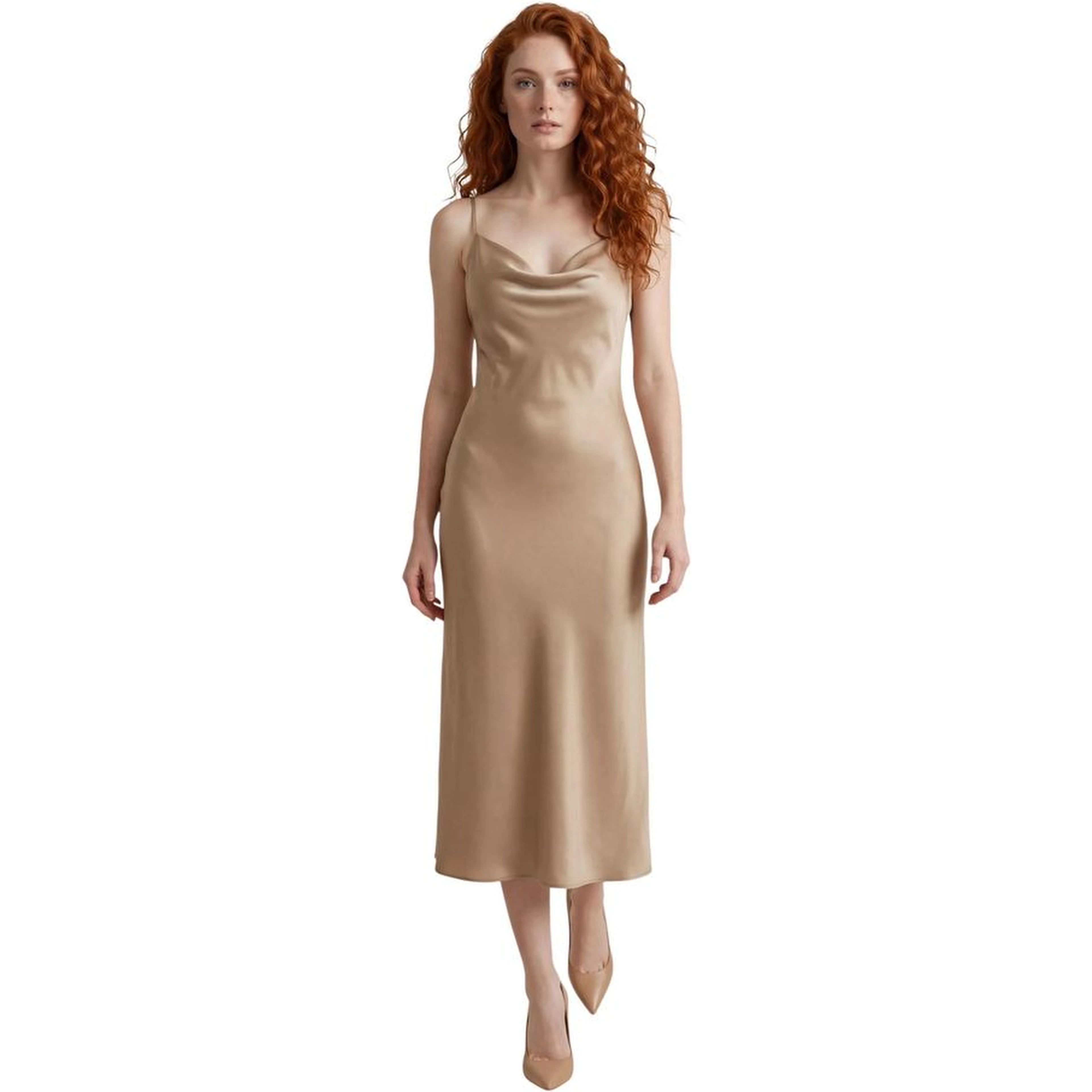 Beige Lyocell Long Dress