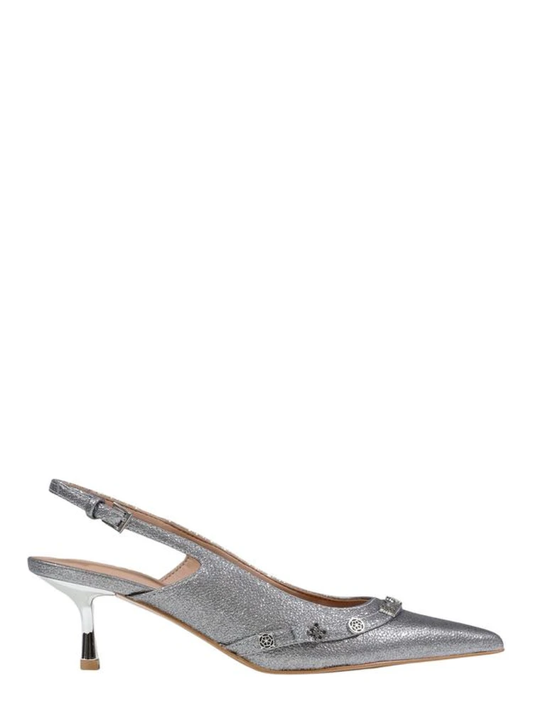 Silver Polyester High Heel Pumps