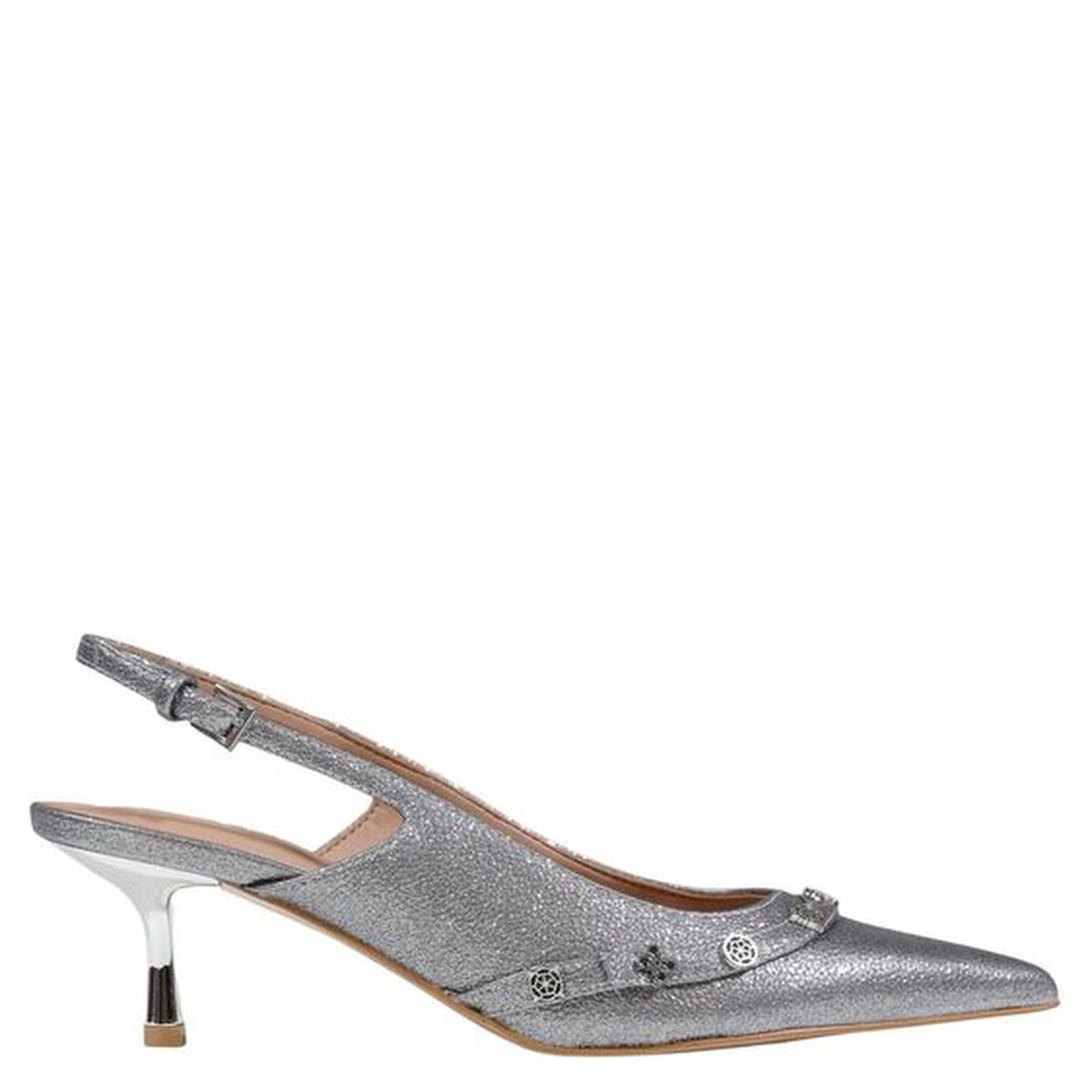 Silver Polyester High Heel Pumps