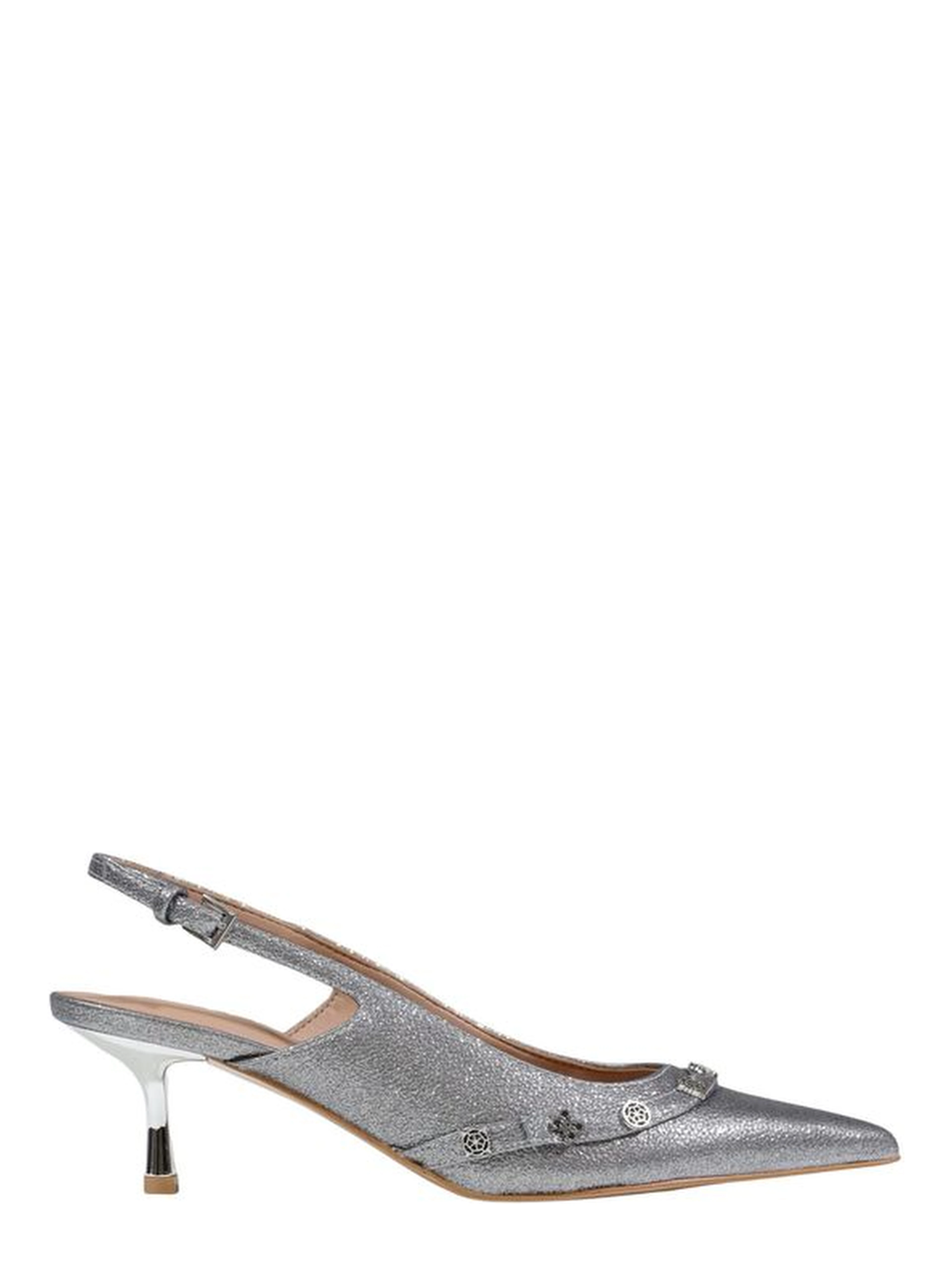 Silver Polyester High Heel Pumps