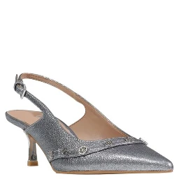 Silver Polyester High Heel Pumps