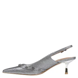 Silver Polyester High Heel Pumps