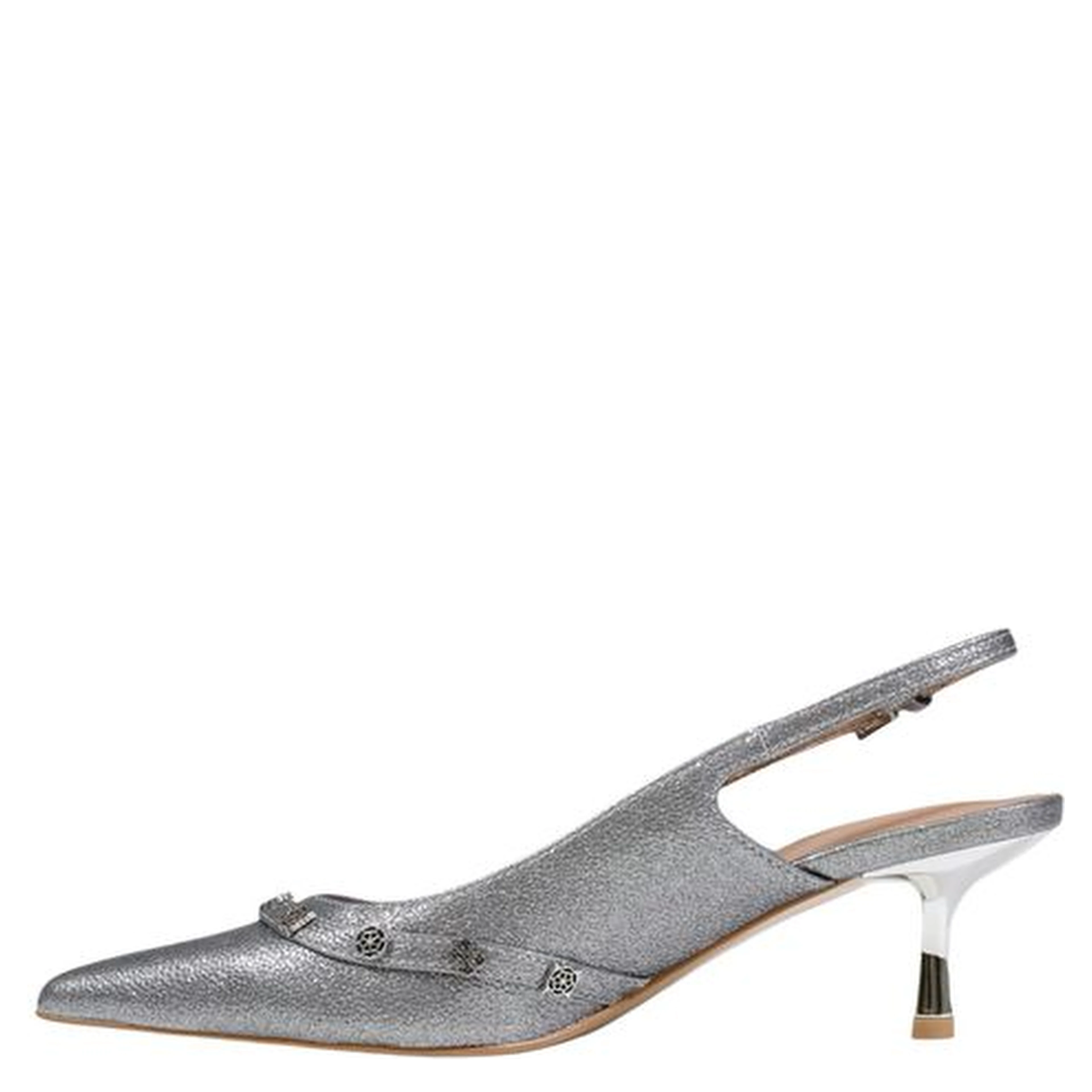 Silver Polyester High Heel Pumps