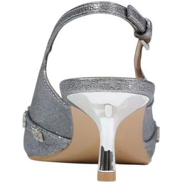 Silver Polyester High Heel Pumps