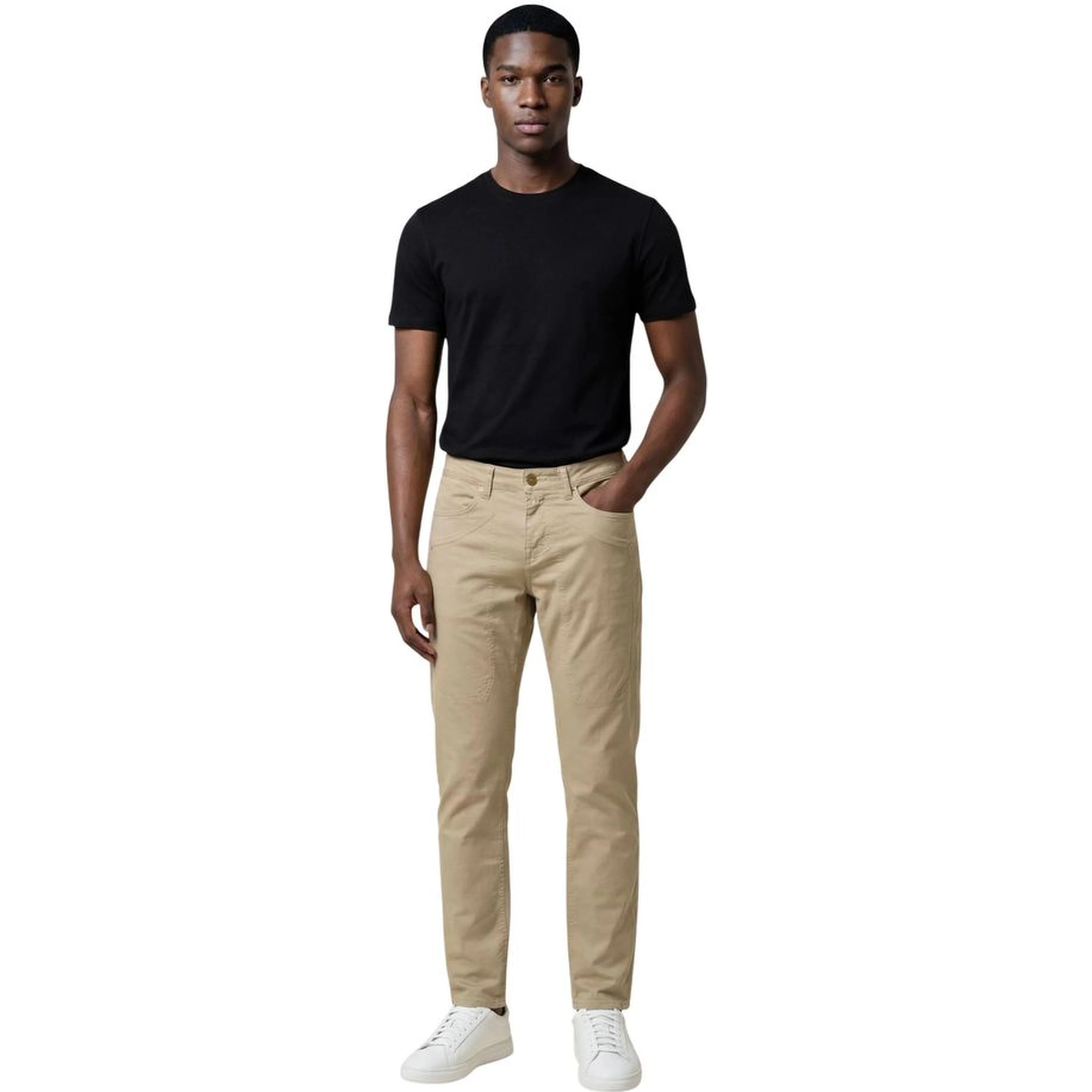 Beige Elastane Skinny Pants
