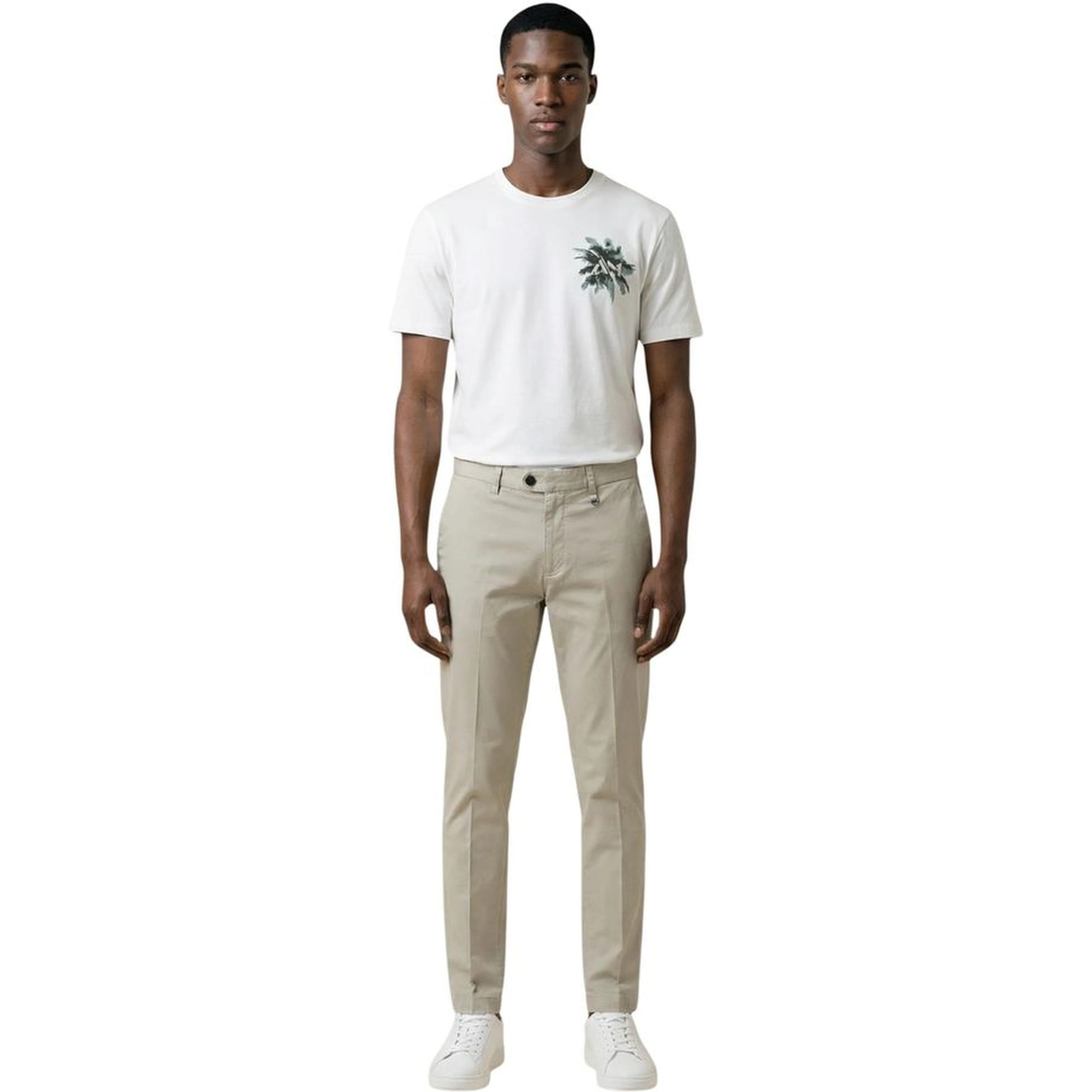 Beige Cotton Skinny Pants