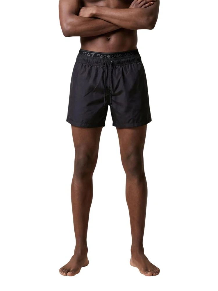 Black Polyester Swim Shorts