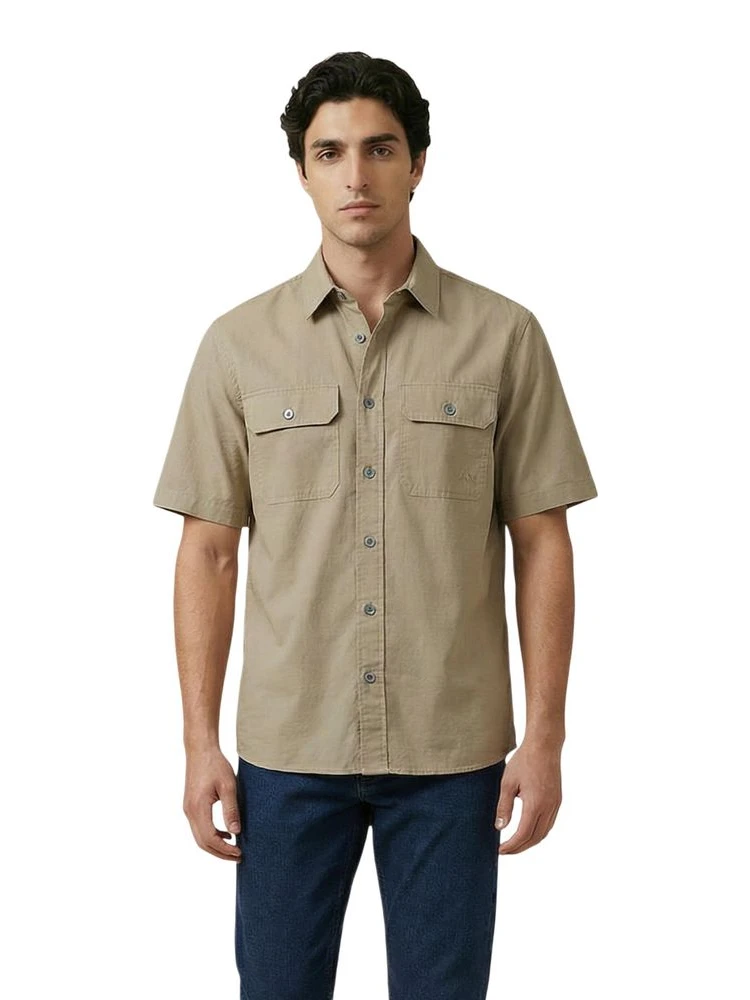 Beige Cotton Shortsleeve Shirt