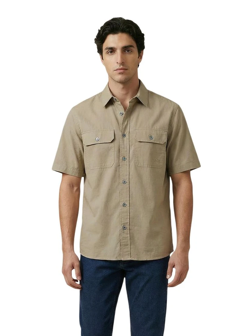 Beige Cotton Shortsleeve Shirt