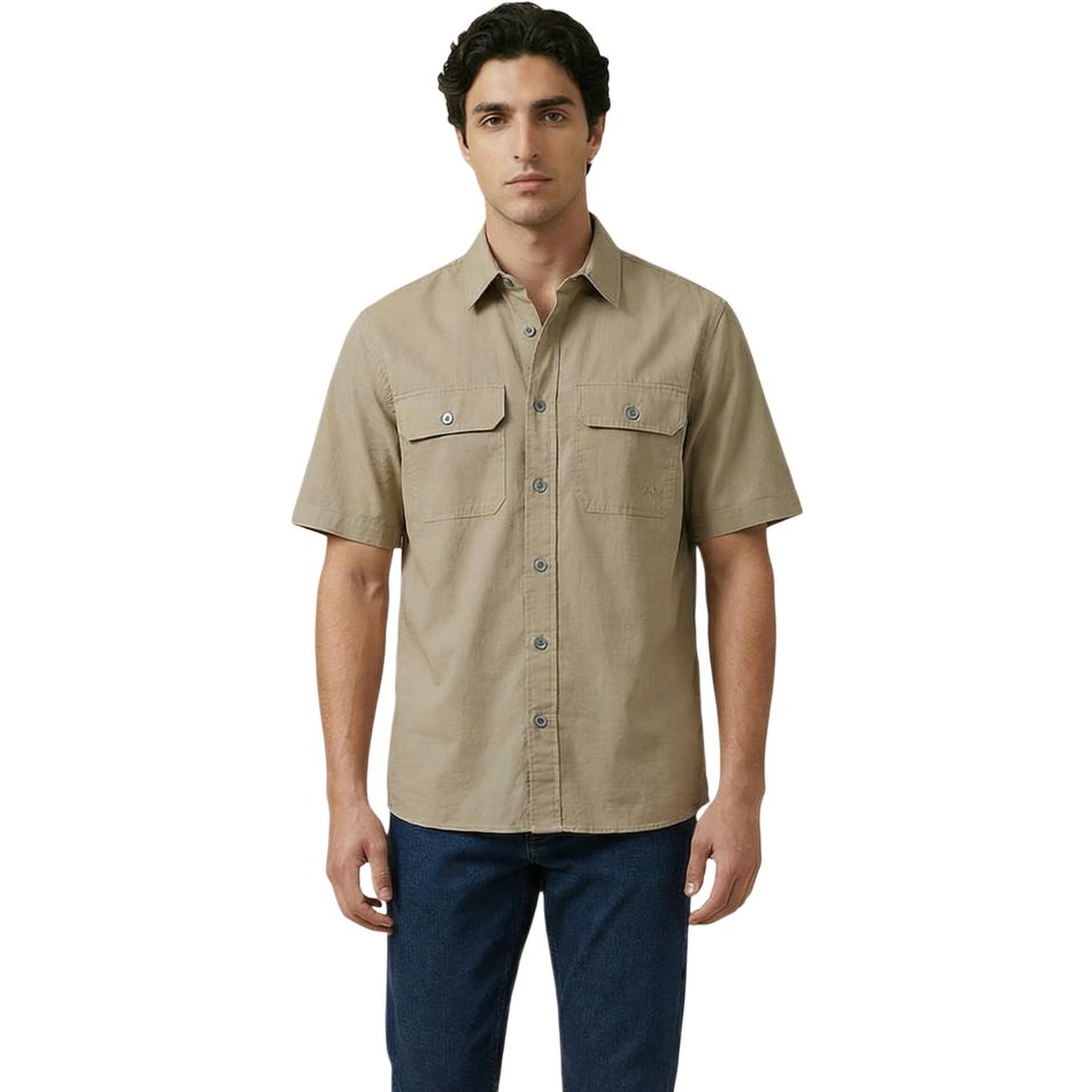 Beige Cotton Shortsleeve Shirt