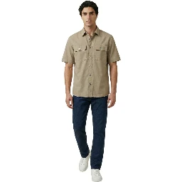 Beige Cotton Shortsleeve Shirt