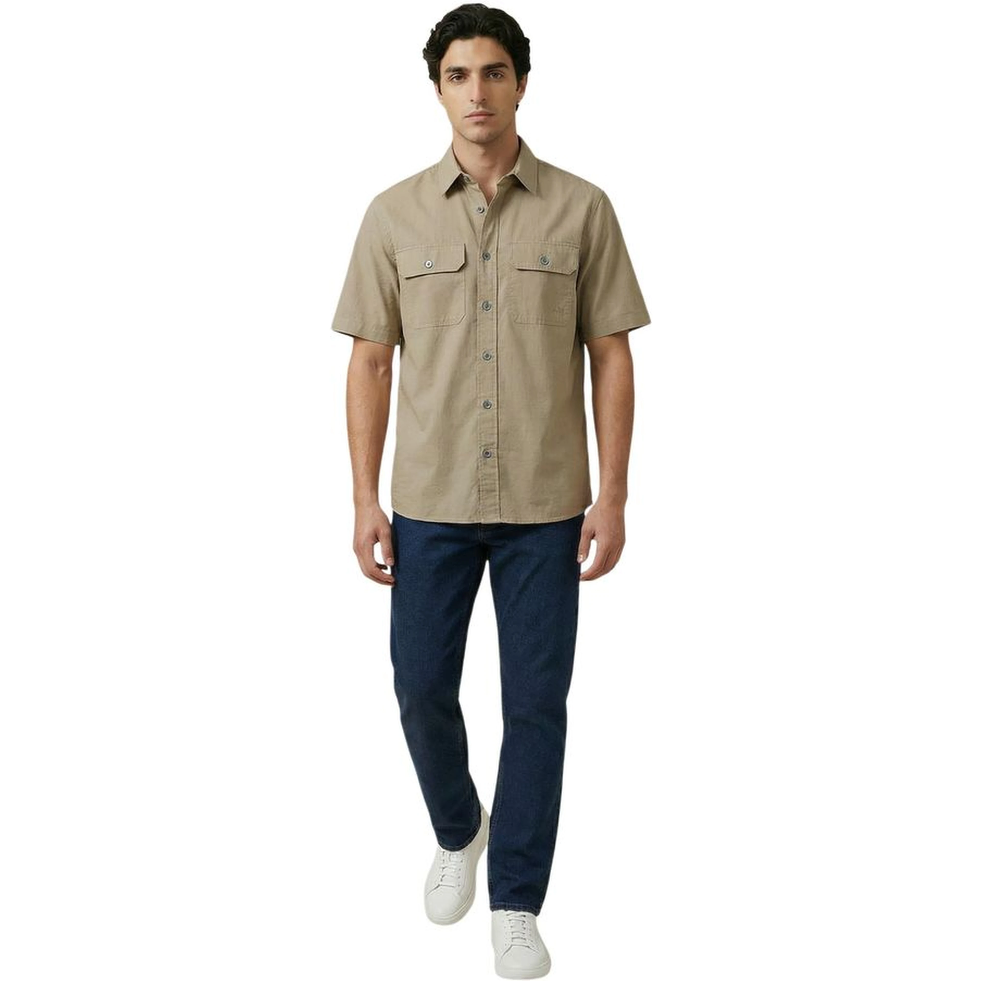 Beige Cotton Shortsleeve Shirt