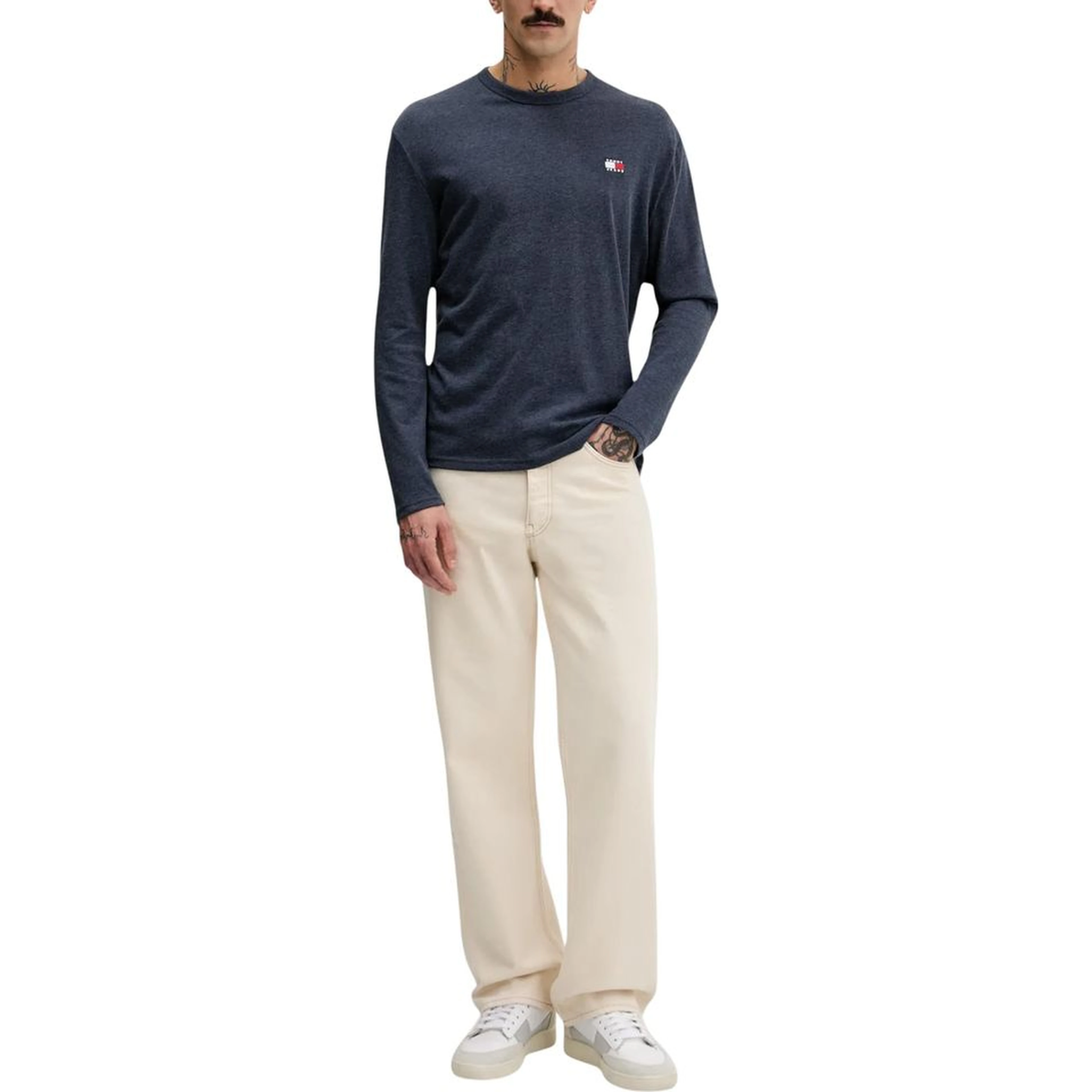 Blue Recycled Cotton Long Sleeve T-Shirt
