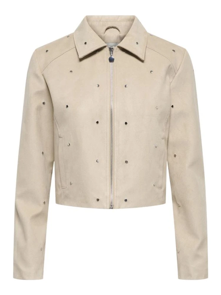 Beige Polyester Leather Jacket