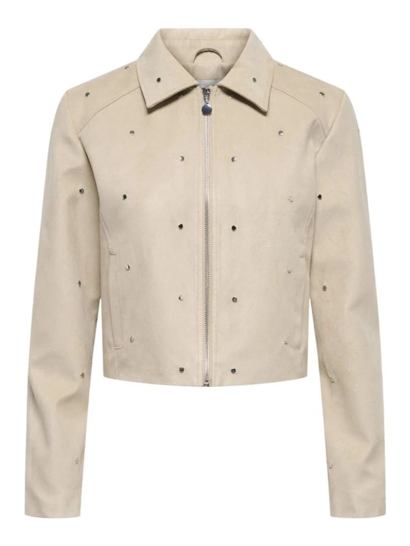 Beige Polyester Leather Jacket