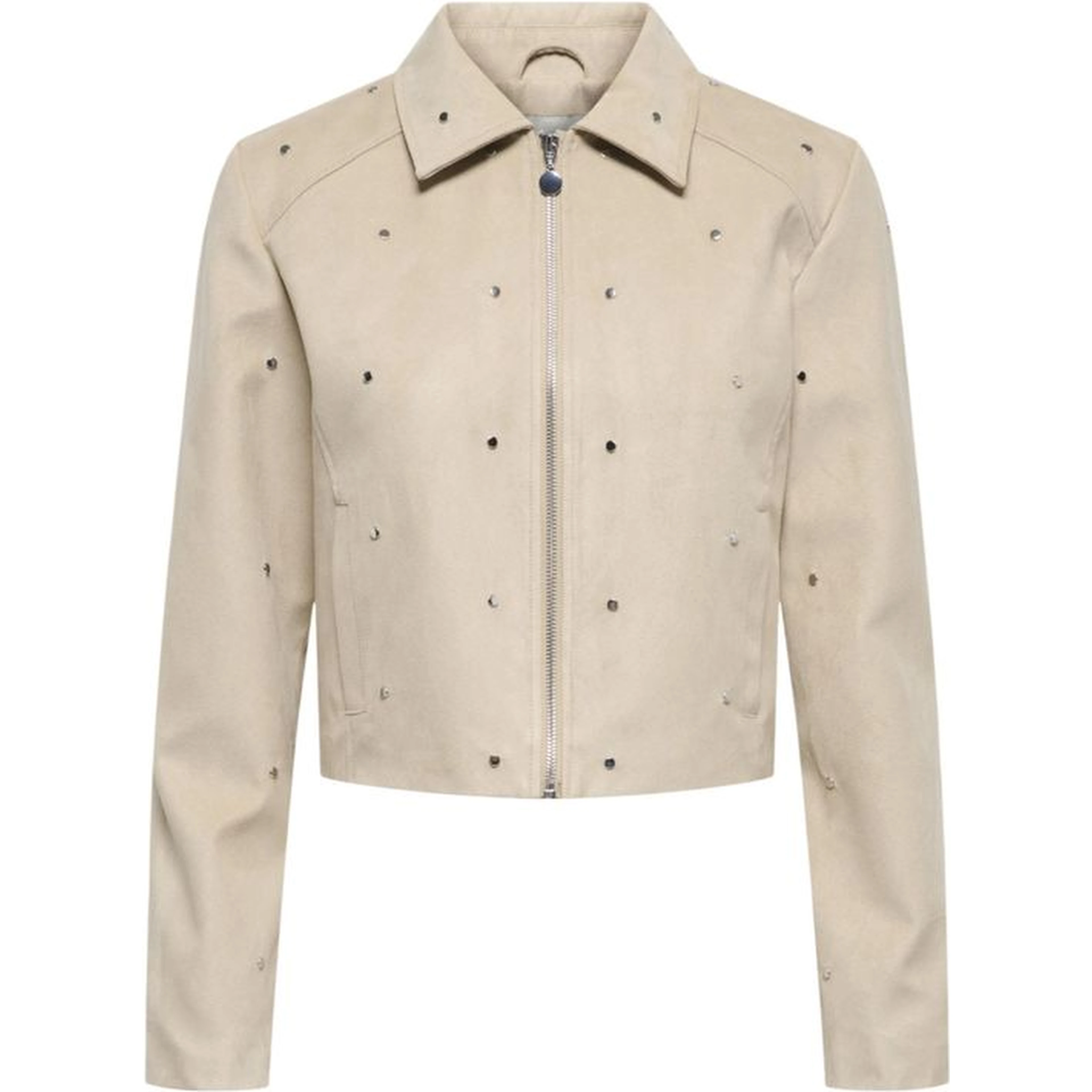 Beige Polyester Leather Jacket