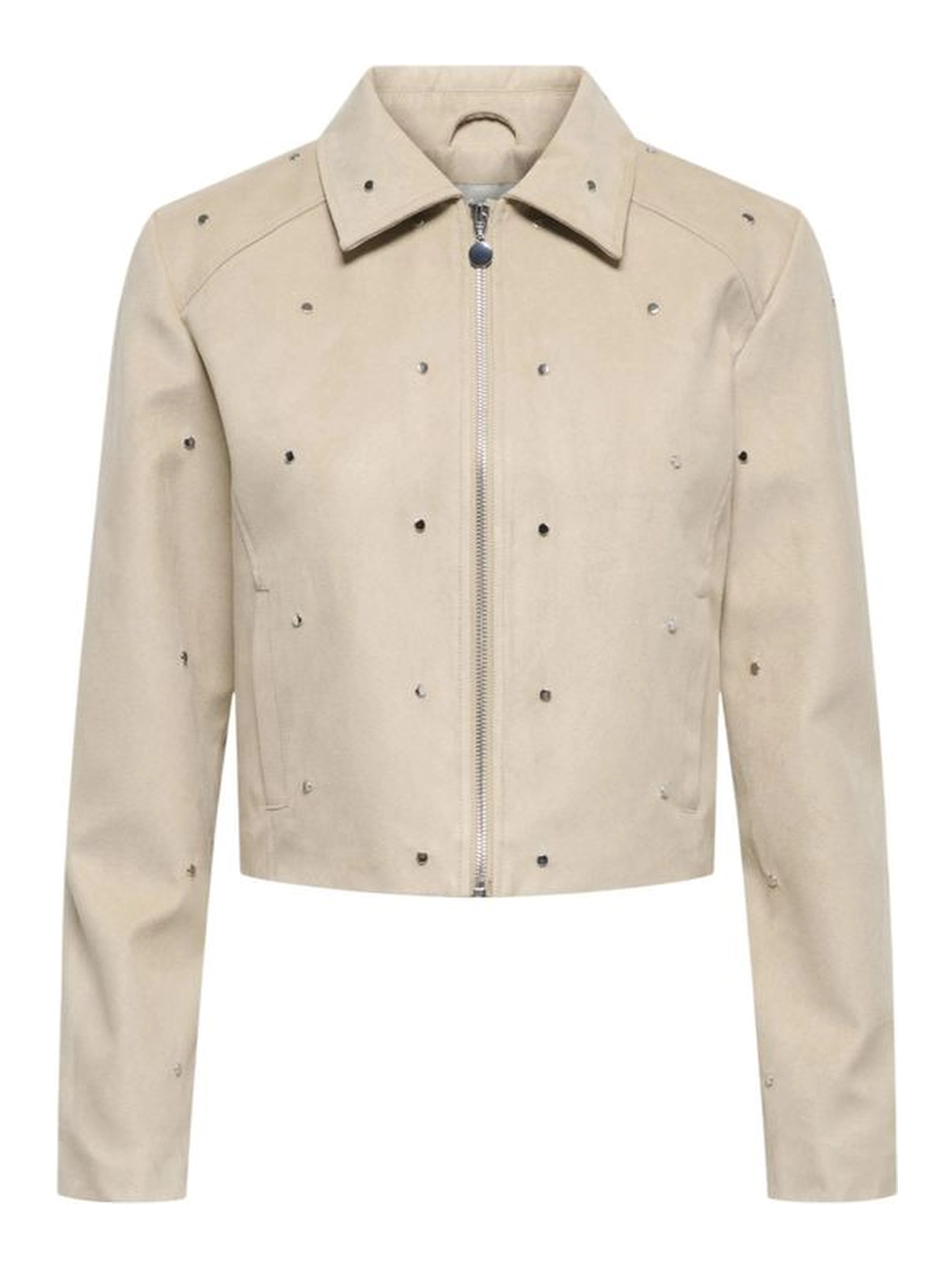 Beige Polyester Leather Jacket