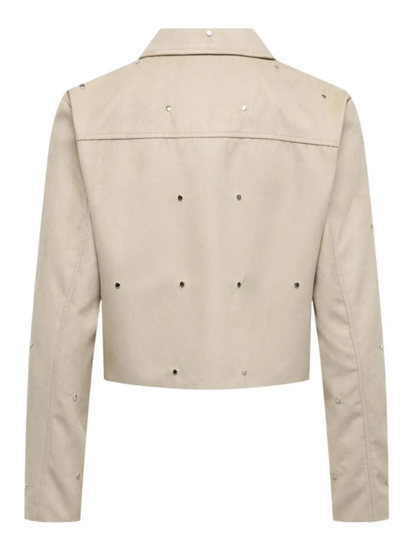 Beige Polyester Leather Jacket
