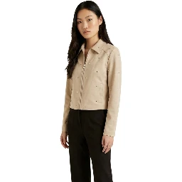 Beige Polyester Leather Jacket