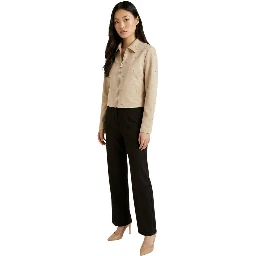 Beige Polyester Leather Jacket