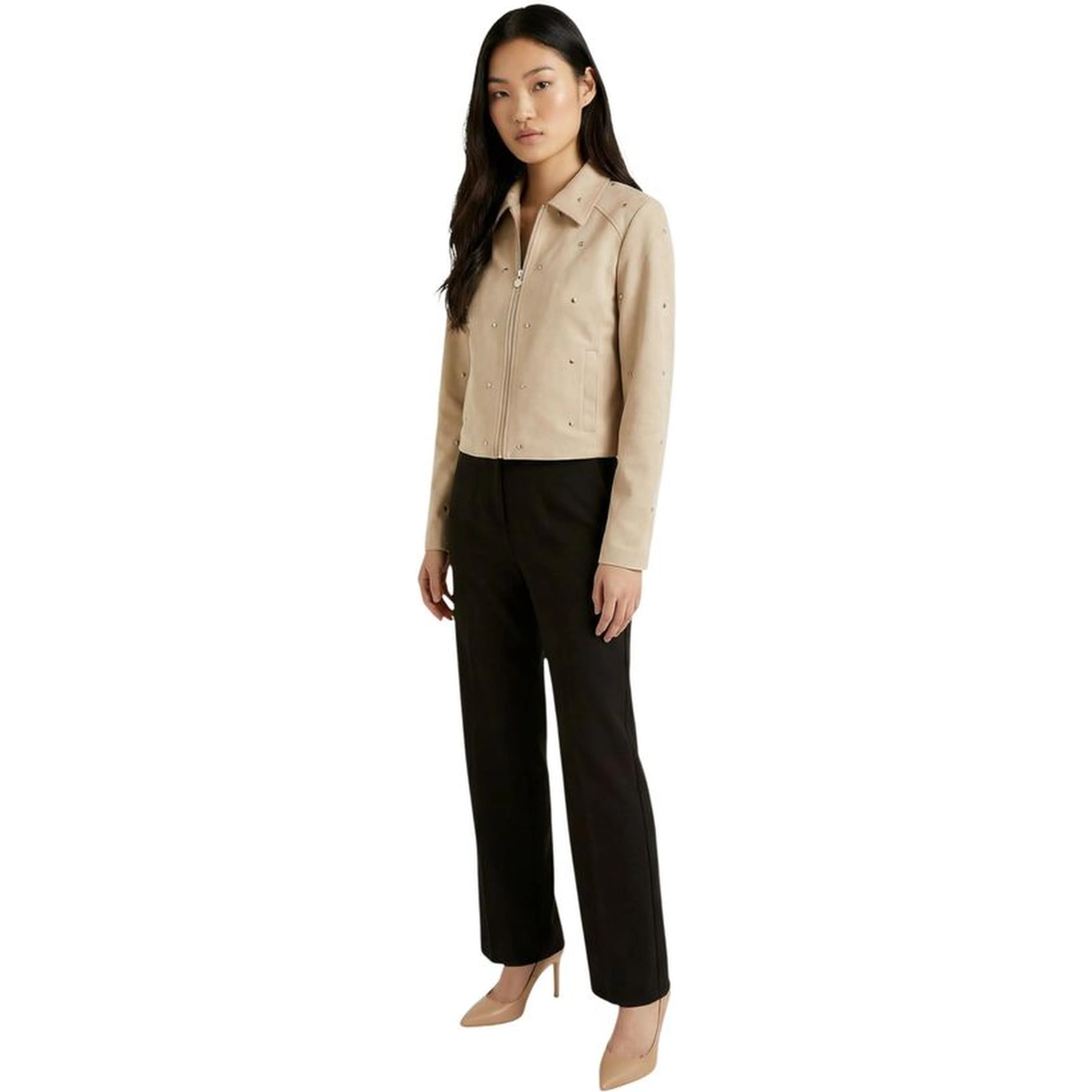Beige Polyester Leather Jacket