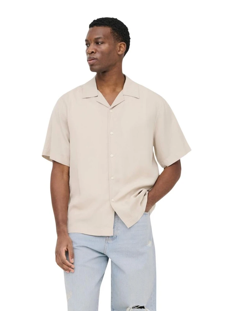 Beige Tencel Shortsleeve Shirt