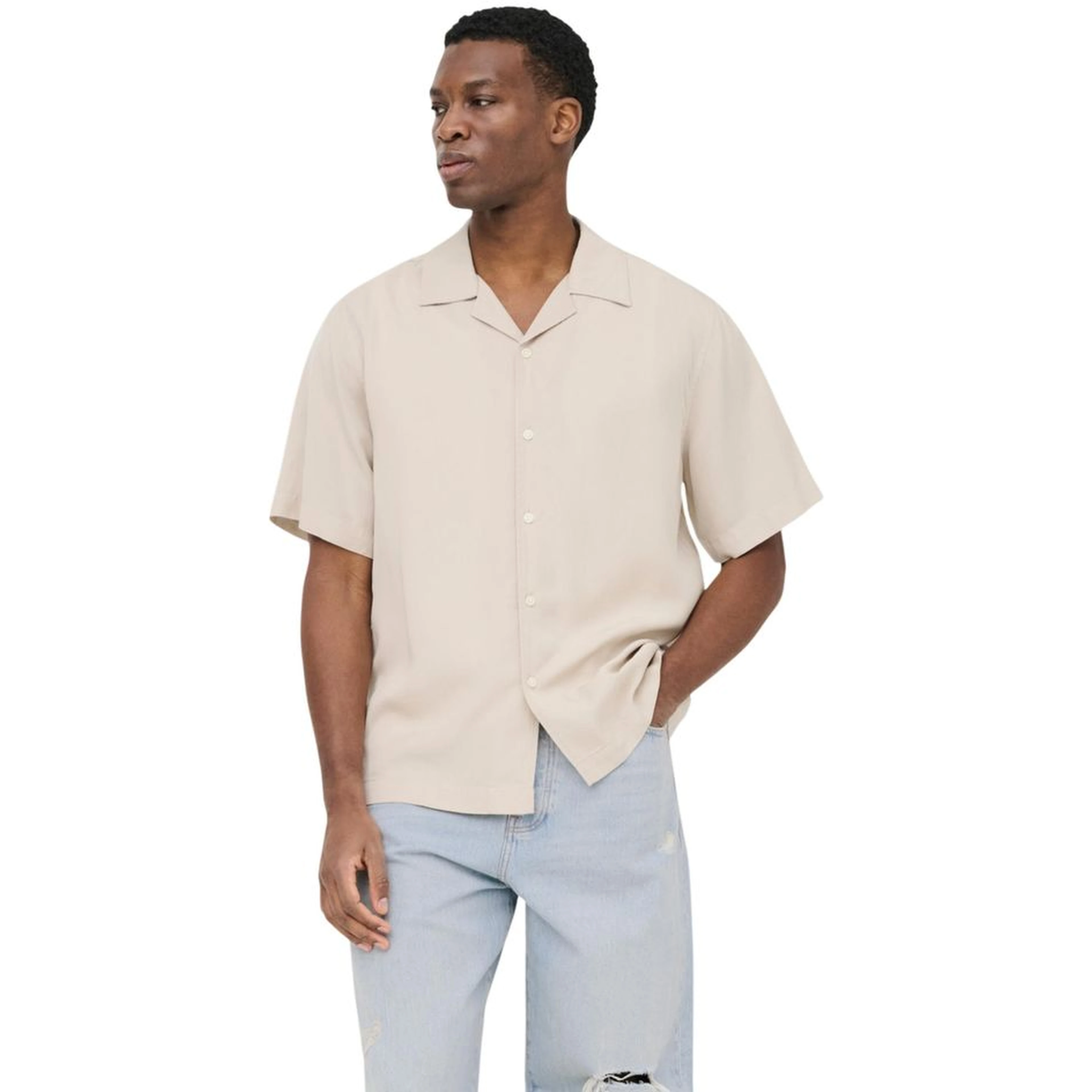Beige Tencel Shortsleeve Shirt