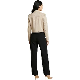 Beige Polyester Leather Jacket