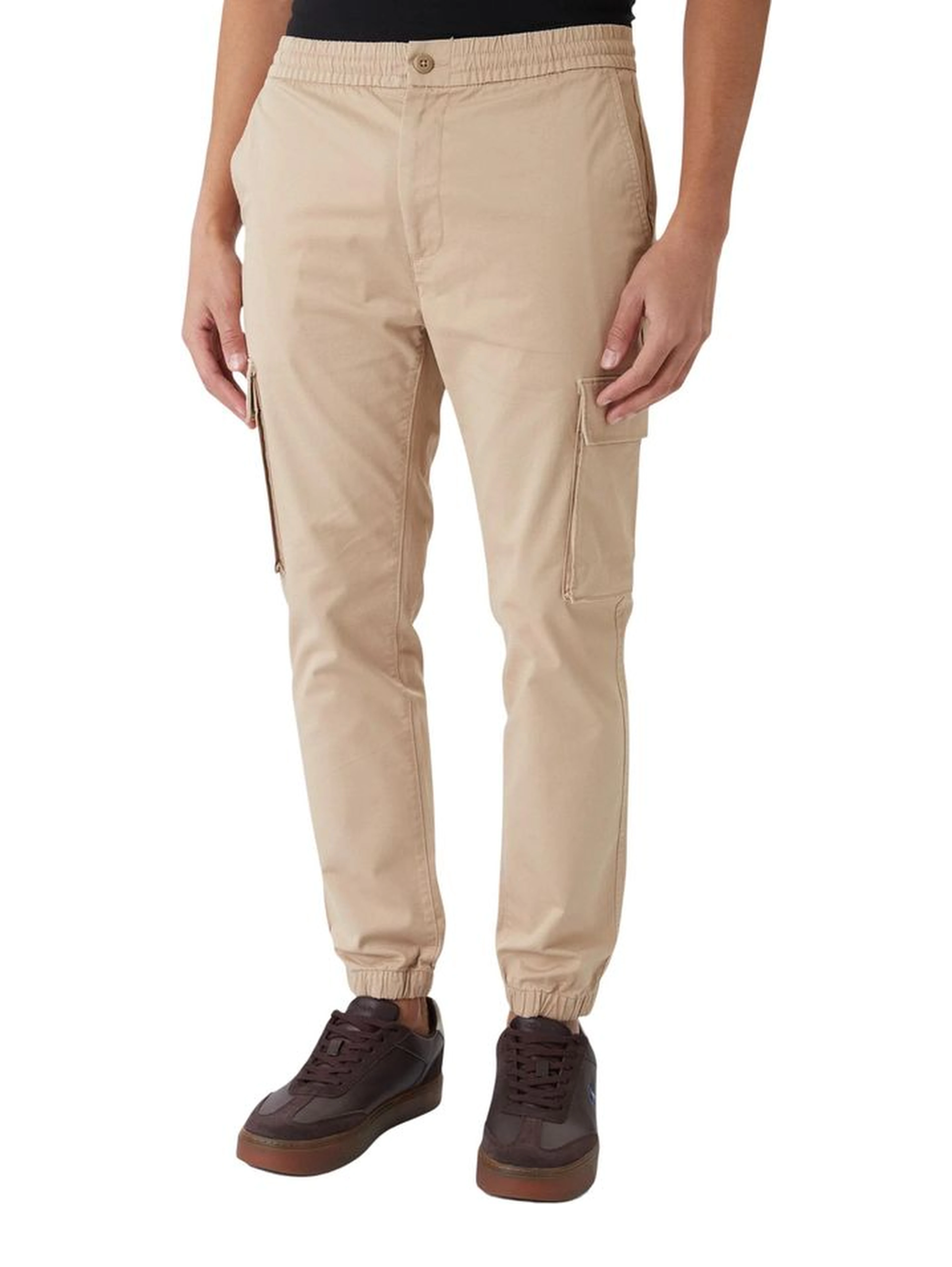 Beige Cotton Cargo Pants